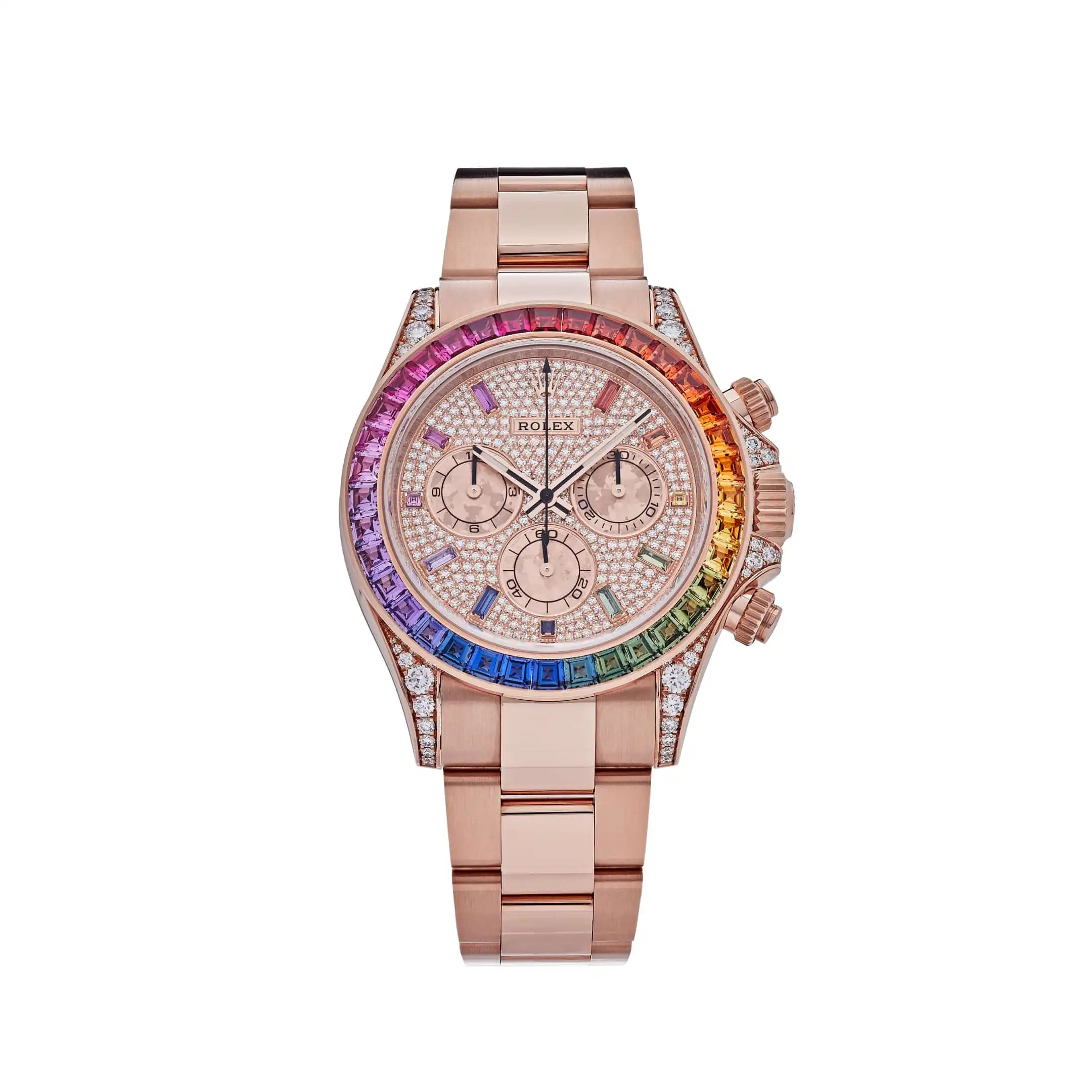 b2olrrofpcg.webp Rolex Daytona Replica 116595RBOW 'Rainbow' Rose Gold Pave Diamond Dial Sapphire Bezel - Image 1