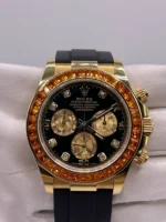 Rolex Daytona Replica 116588SACO Yellow Gold Orange Sapphire Bezel Black Diamo - Image 2