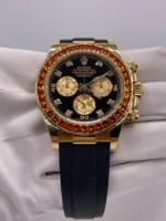 Rolex Daytona Replica 116588SACO Yellow Gold Orange Sapphire Bezel Black Diamo - Image 3