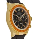Rolex Daytona Replica 116588SACO Yellow Gold Orange Sapphire Bezel Black Diamond Dial - Image 3
