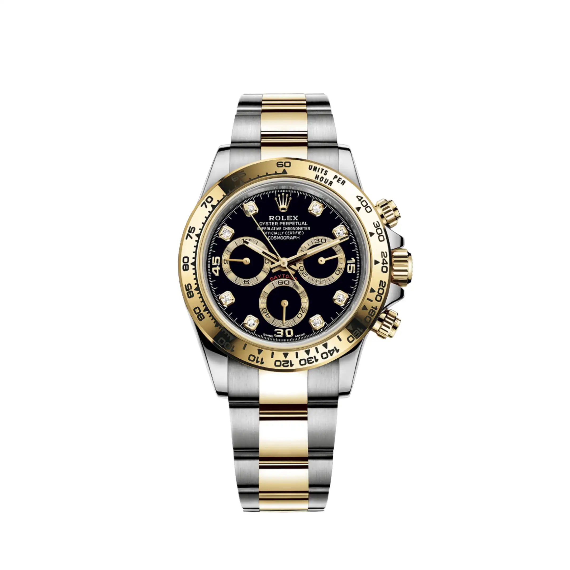 c3mc1lsatgh.webp Rolex Daytona Replica 116503 Yellow Gold Stainless Steel Black Diamond Dial - Image 1