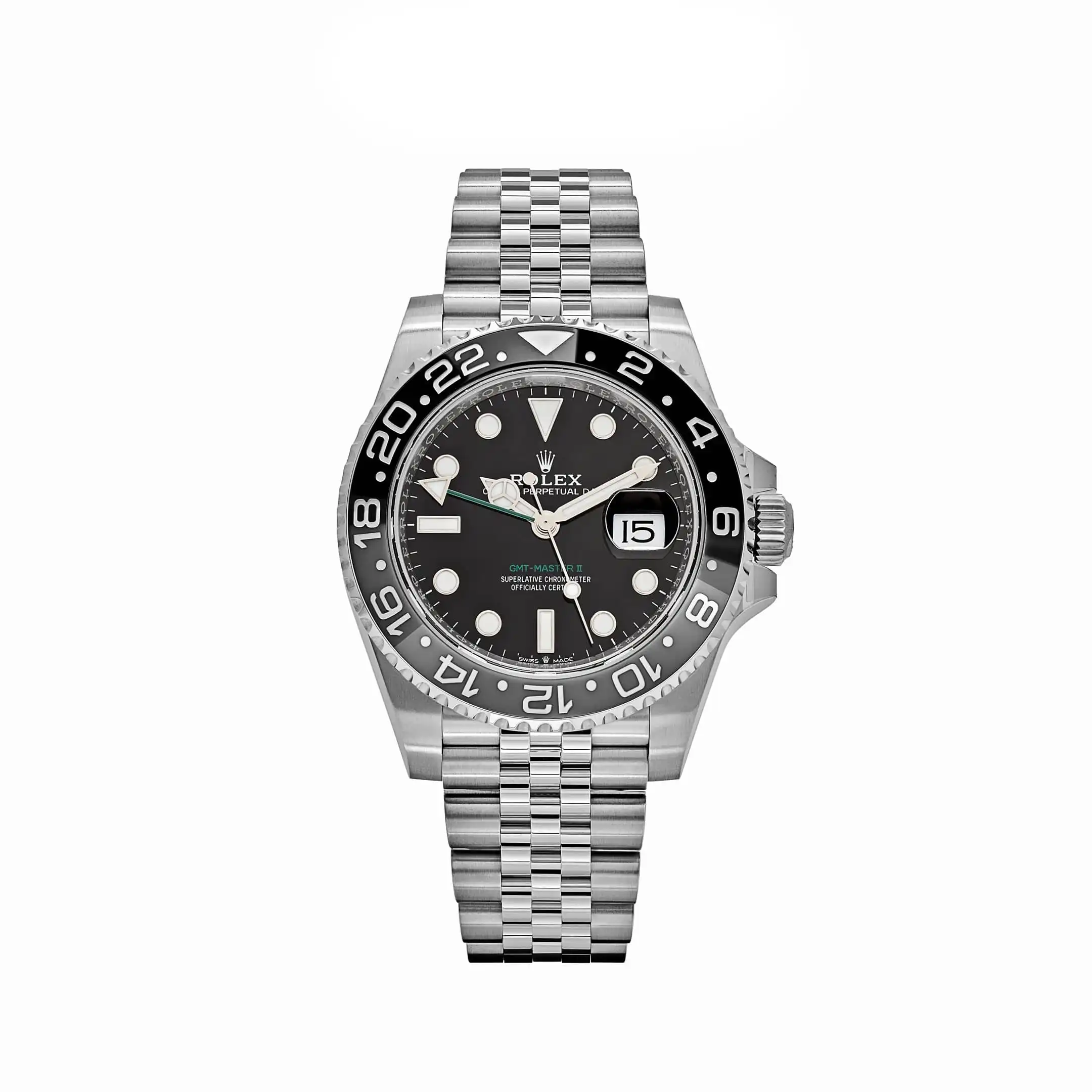 jfgxx0atncm.webp Rolex GMT-Master II Replica 126710GRNR 'Bruce Wayne' Stainless Steel Black Dial Jubilee - Image 1
