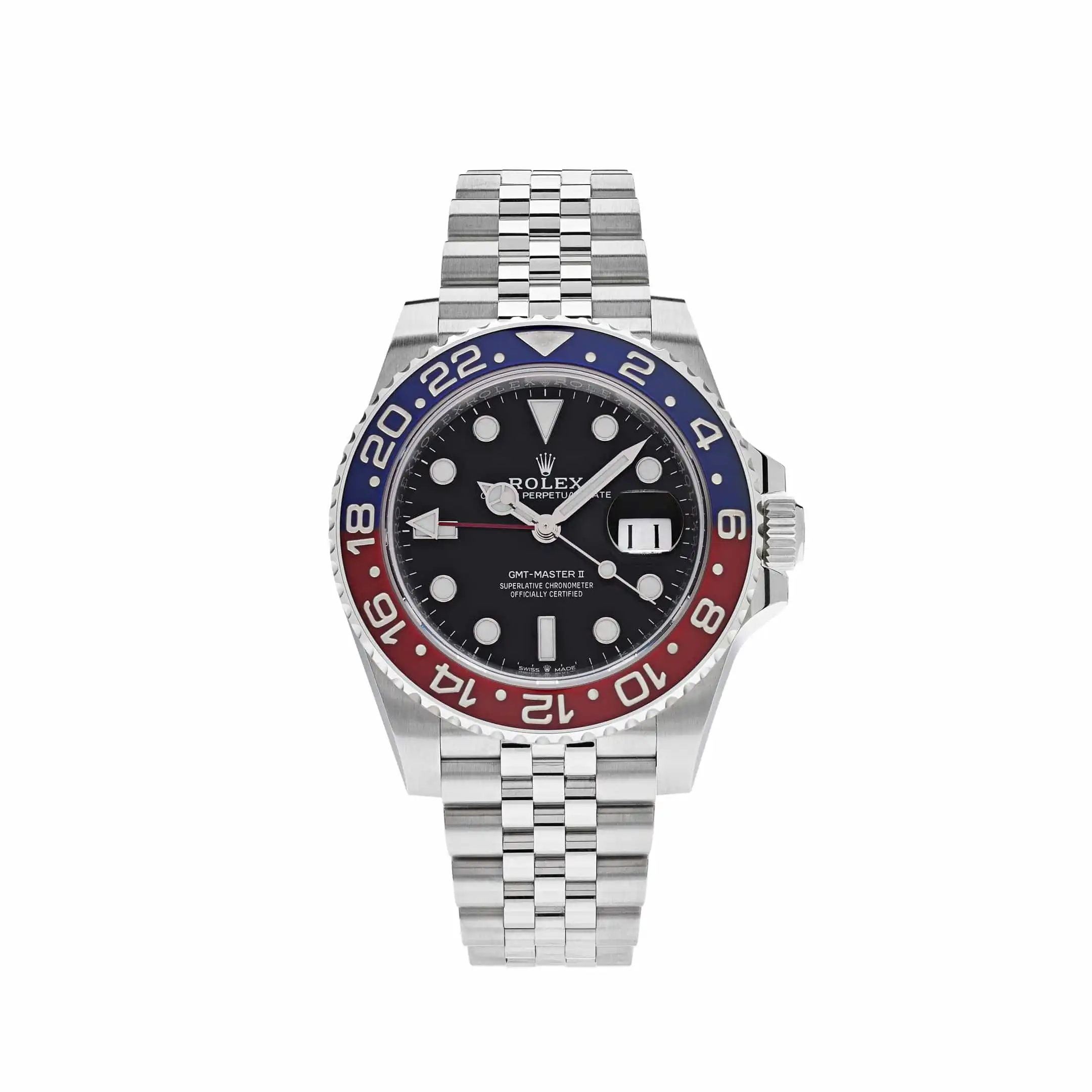 ky4c5ytpify.webp Rolex GMT-Master II Replica 126710BLRO 'Pepsi' Stainless Steel Black Dial Jubilee - Image 1