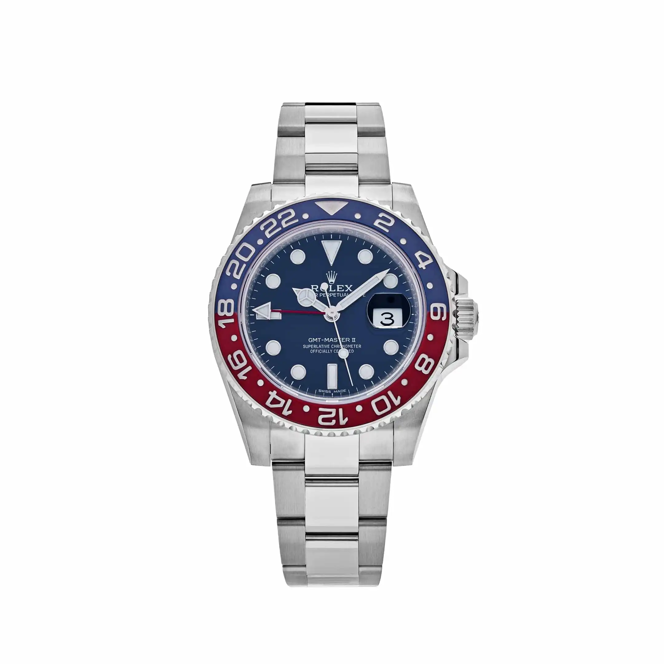 0wagsurdruv.webp Rolex GMT-Master II Replica 116719BLRO Pepsi White Gold Blue Dial Oyster - Image 1