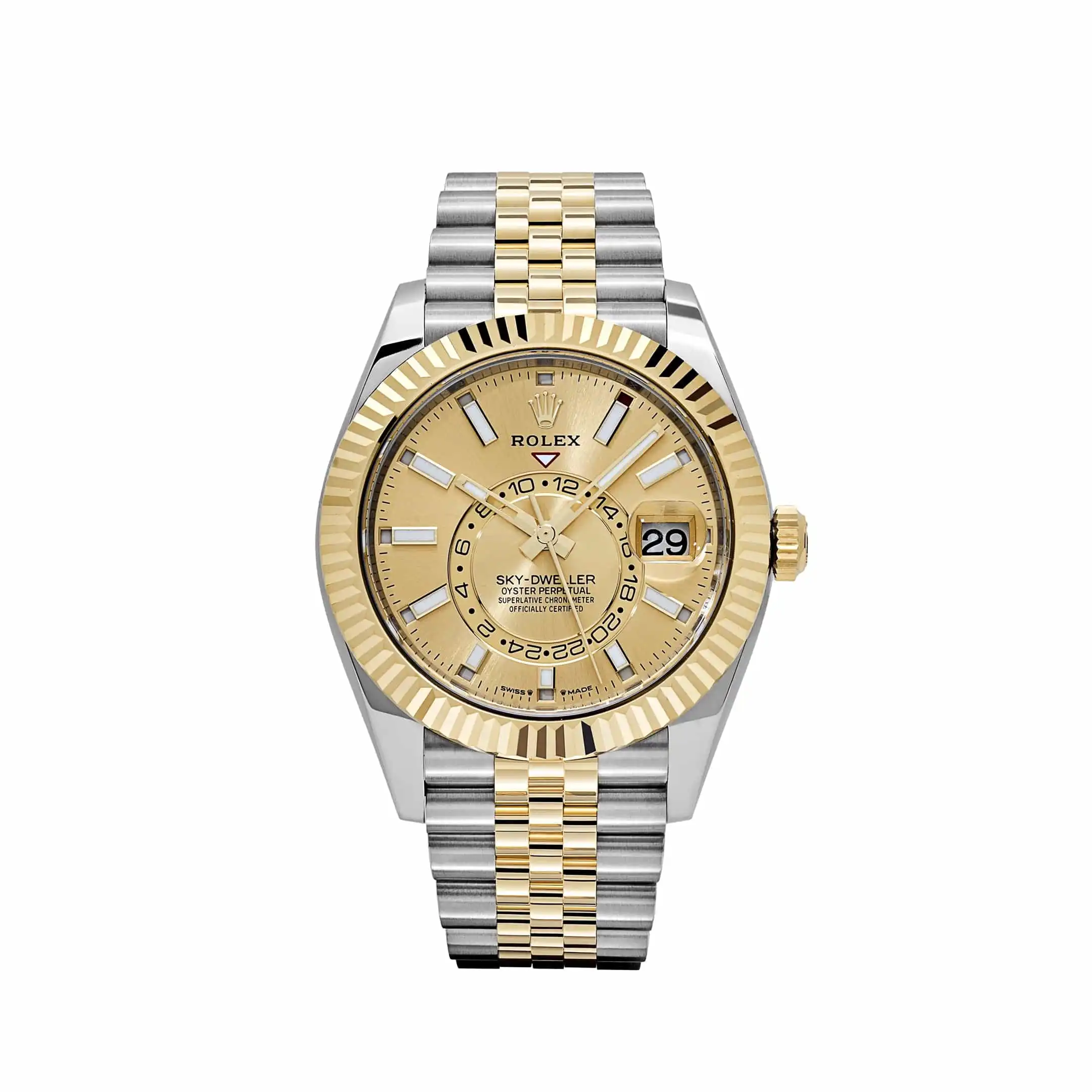 pthtnhmasgh.webp Replica Rolex Sky-Dweller 336933 Stainless Steel Yellow Gold Jubilee Champagne Dial - Image 1