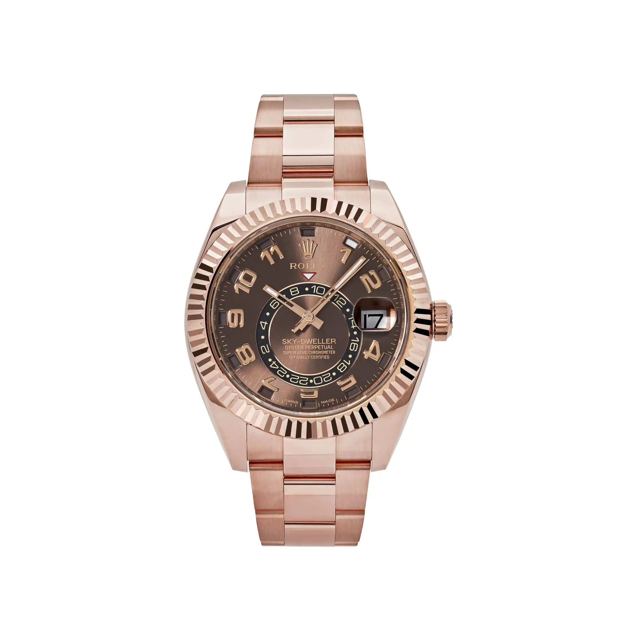 zmpfgqtdikx.webp Replica Rolex Sky-Dweller 326935 Rose Gold Chocolate Arabic Numeral Dial - Image 1