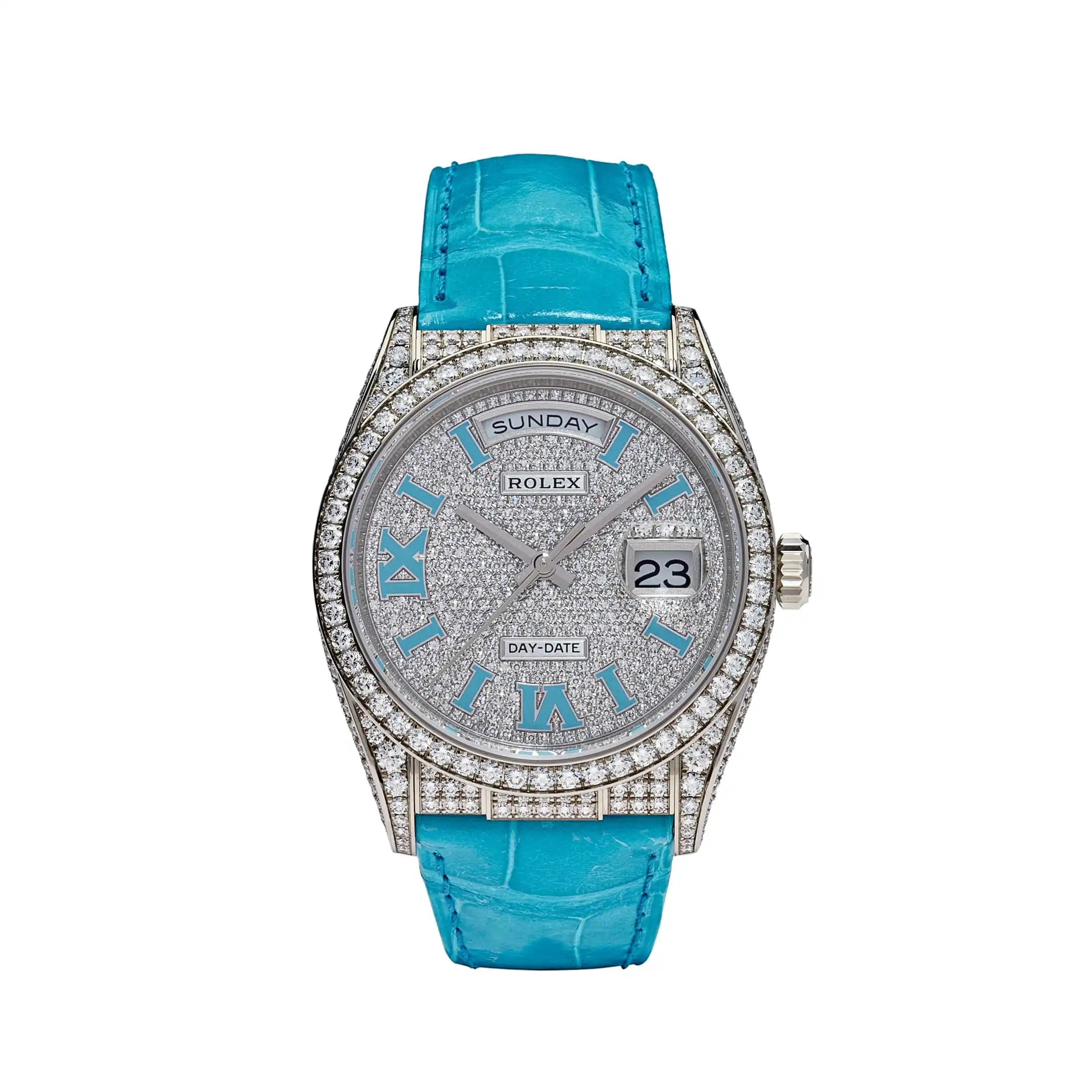 h1neh3ahcaa.webp Rolex Day-Date 128159RBR White Gold Diamond Roman Dial - Image 1