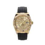 Replica Rolex Sky-Dweller 326238 Yellow Gold Champagne Dial Rubber Strap