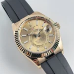 Replica Rolex Sky-Dweller 326238 Yellow Gold Champagne Dial Rubber Strap - Image 4