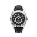 Replica Rolex Sky-Dweller 326139 White Gold Black Dial Leather Strap