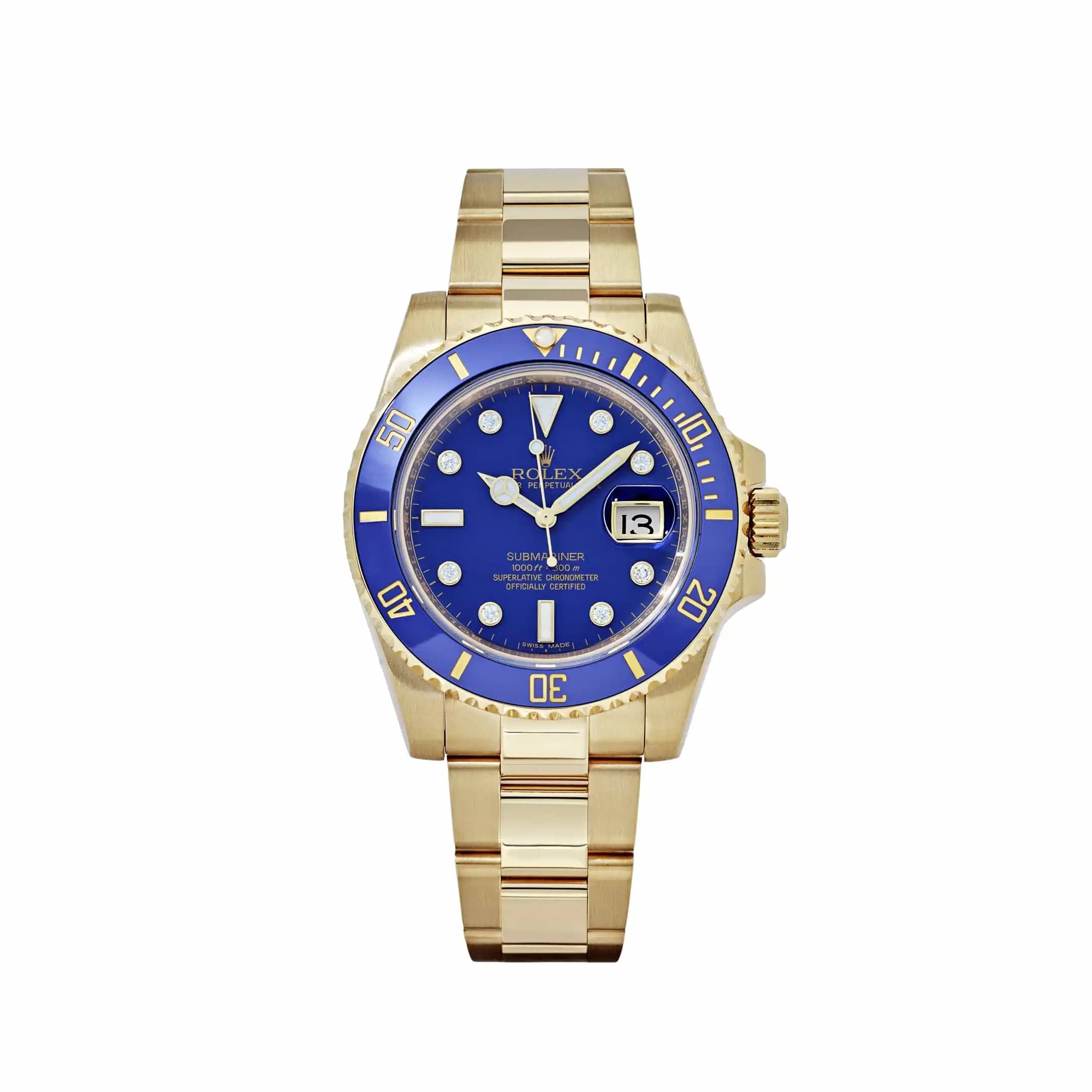 pxqhsaafbgs.webp Rolex Submariner Date Replica 116618LB Yellow Gold Blue Diamond Dial - Image 1