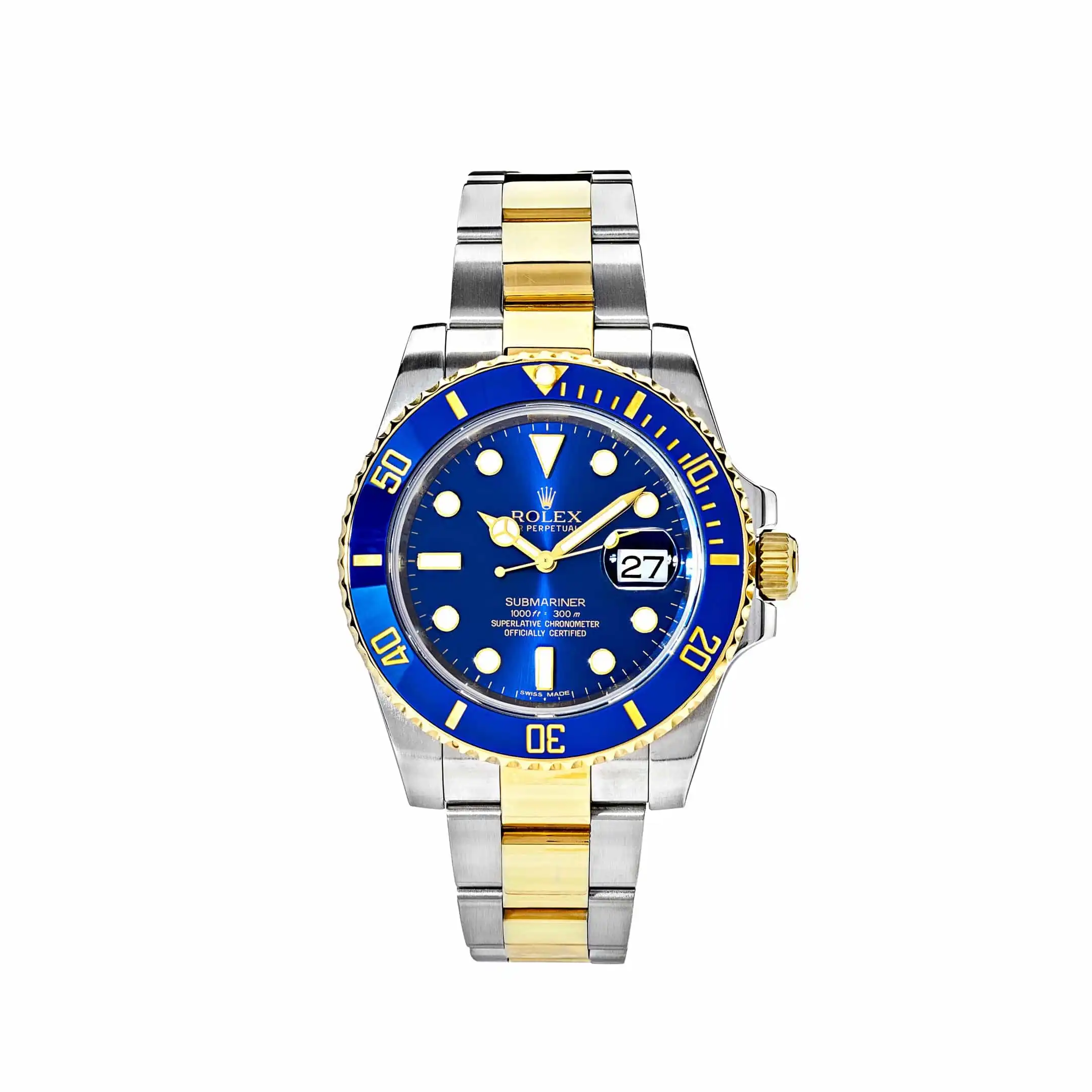 trhcszyr1zh.webp Rolex Submariner Date Replica 116613LB Stainless Steel Yellow Gold Blue Dial - Image 1