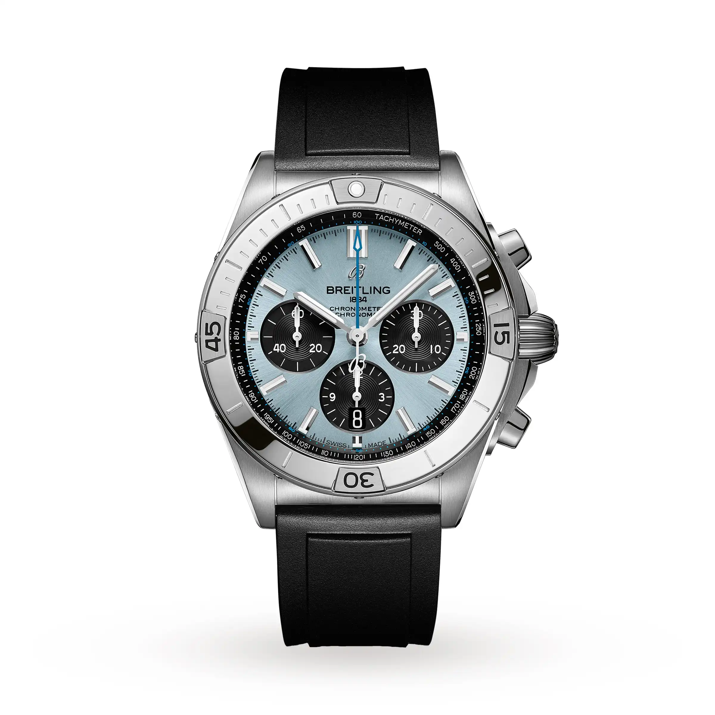 14naxqviufy.webp Replica Breitling Chronomat B01 42 Stainless Steel & platinum Rubber Strap - Ice Blue PB0134101C1S1 - Image 1
