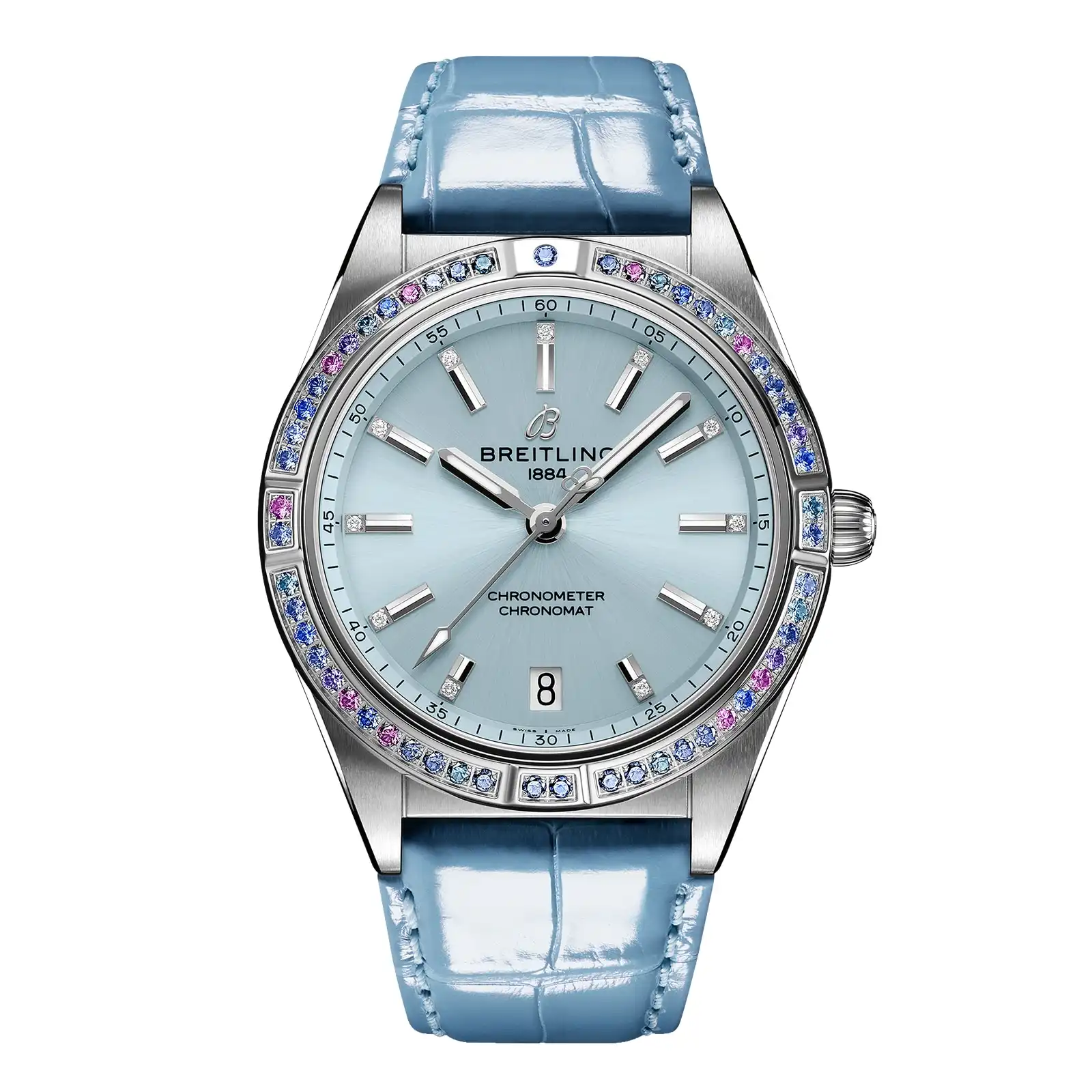 orn53uf5rhy.webp Replica Breitling Chronomat Automatic 36 South Sea Ice Blue Leather Strap Ladies G10380611C1P1 - Image 1