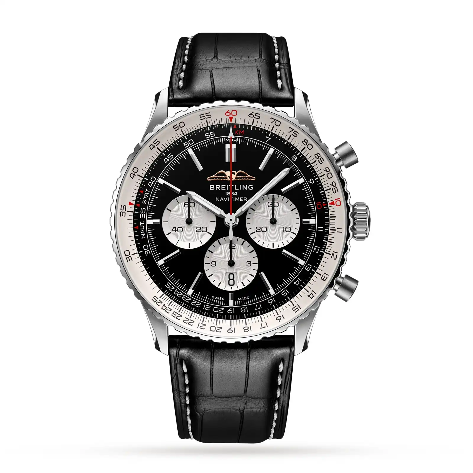ohin0zgvt1g.webp Replica Breitling Navitimer B01 Chronograph 46 Stainless Steel Leather Strap AB0137211B1P1 - Image 1