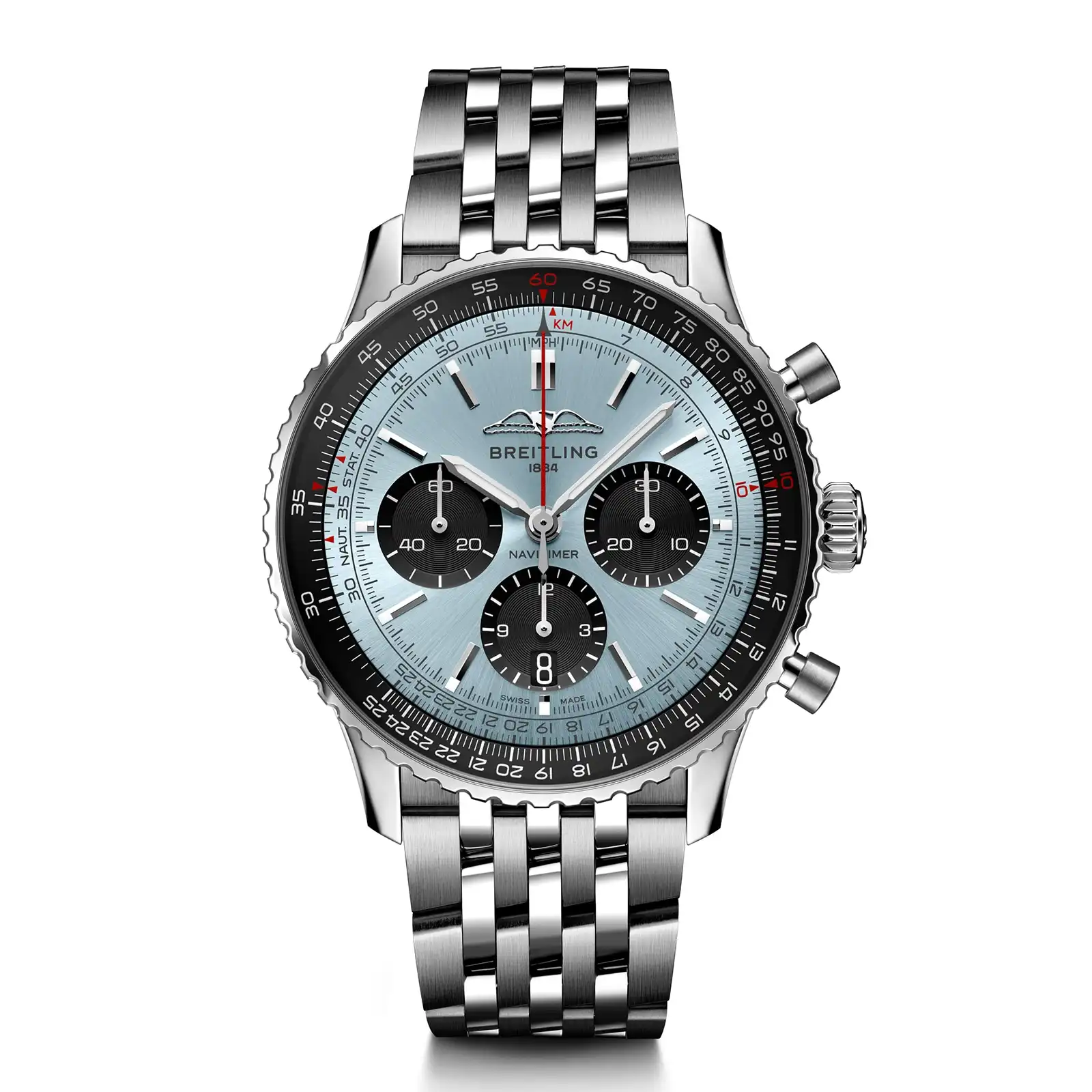besgxy4x1dq.webp Replica Breitling Navitimer B01 Chronograph 43 Stainless Steel Ice Blue AB0138241C1A1 - Image 1