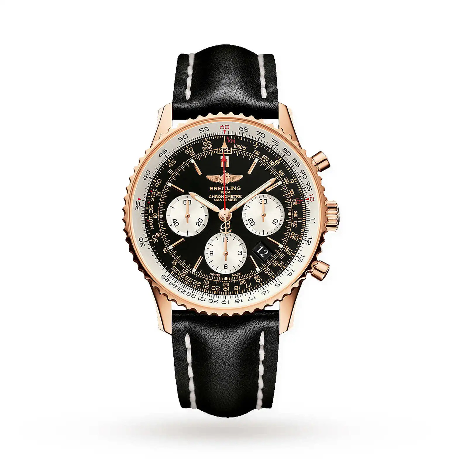 rrjioskvesk.webp Replica Breitling Navitimer Automatic 18ct Red Gold Leather Strap 43mm Mens RB012012/BA49 436X - Image 1