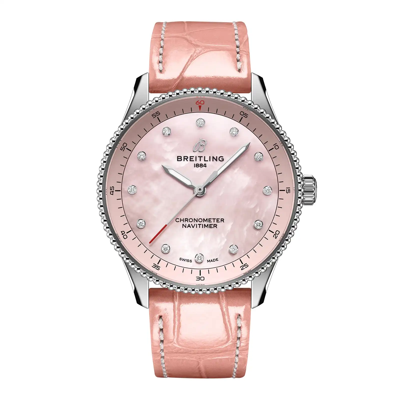 adhddw4iroj.webp Replica Breitling Navitimer 32mm Ladies Pink Mother Of Pearl Alligator A77320D91K1P1 - Image 1