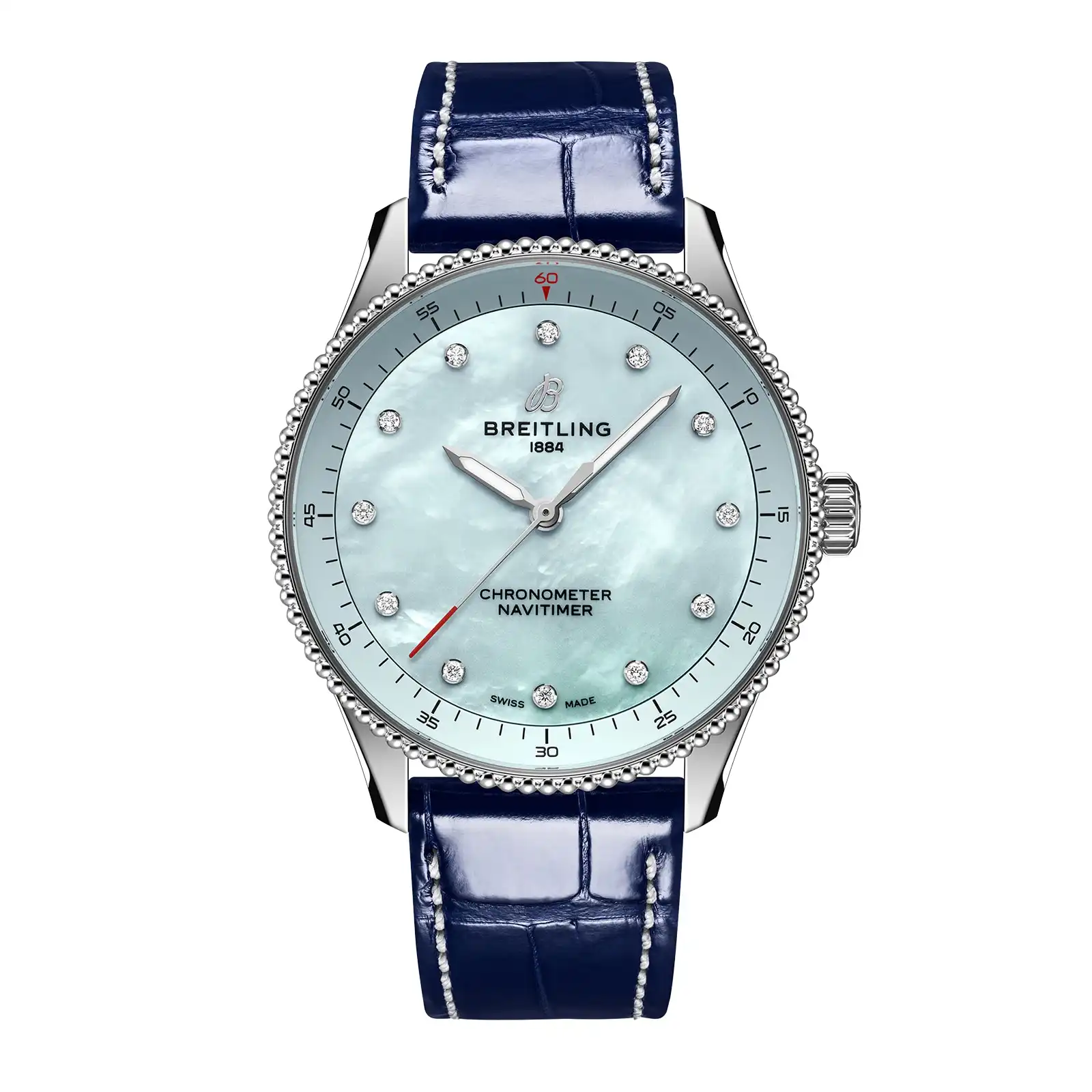 jdouy2ohxmx.webp Replica Breitling Navitimer 32mm Ladies Blue Mother Of Pearl Alligator A77320171C1P1 - Image 1