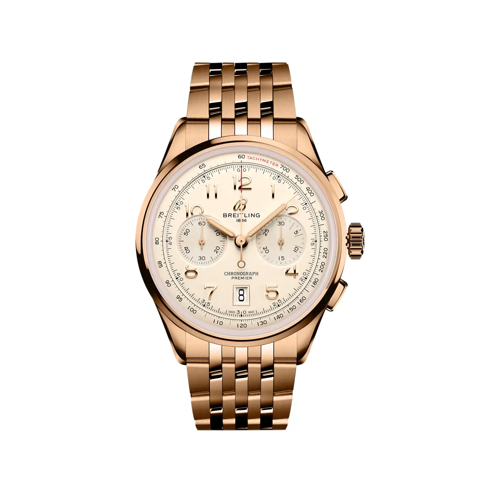 tchbre0so5n.webp Replica Breitling Premier B01 Chronograph 42mm Mens Silver 18ct Rose Gold RB0145371G1R1 - Image 1