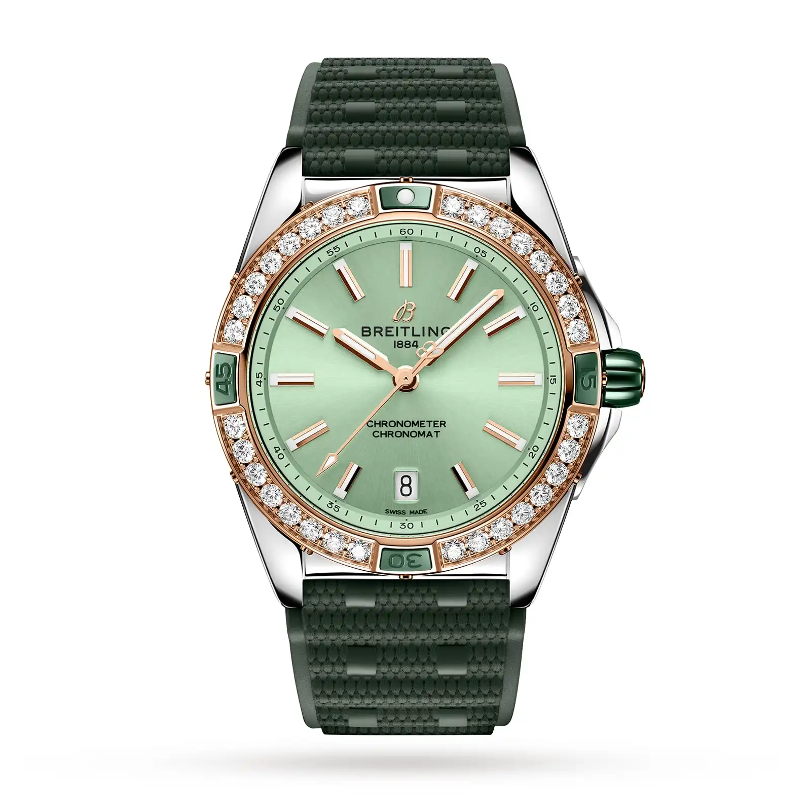 pgzjd2wizpi.webp Replica Breitling Super Chronomat Automatic 38 Green Stainless Steel & 18ct Rose Gold Rubber Strap U17356531L1S1 - Image 1