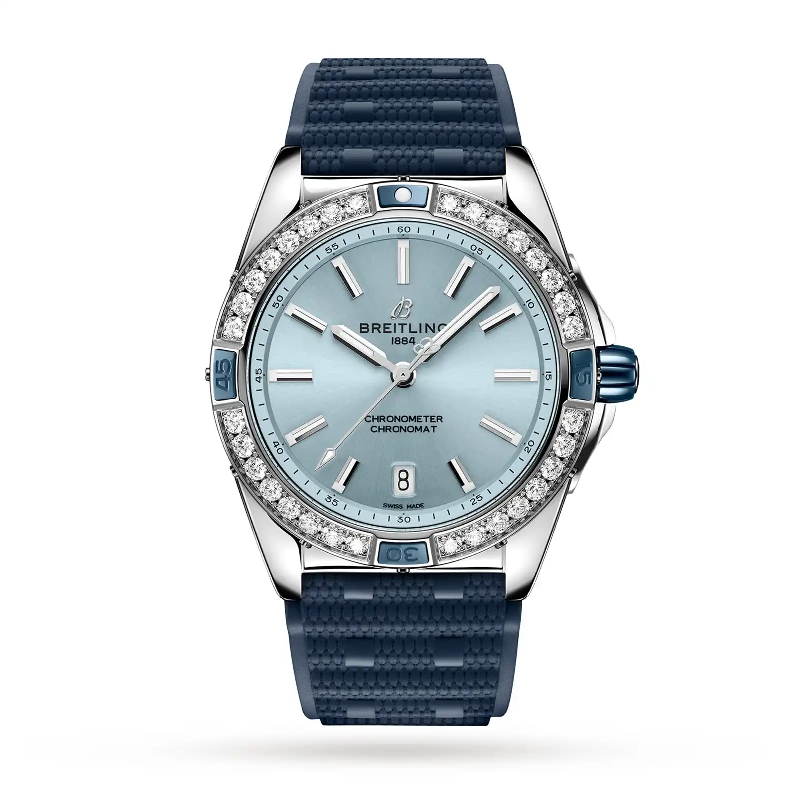 xuoebmk4pia.webp Replica Breitling Super Chronomat Automatic 38 Blue Rubber Strap A17356531C1S1 - Image 1