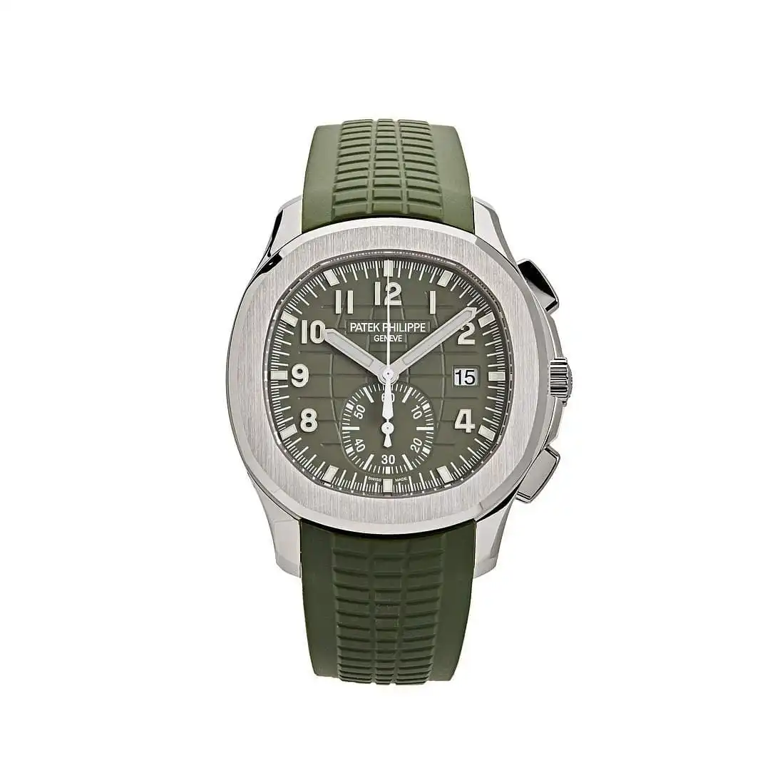 kmkgm4zvfki.webp Replica Patek Philippe Aquanaut 5968G-010 Chronograph White Gold Khaki Green - Image 1