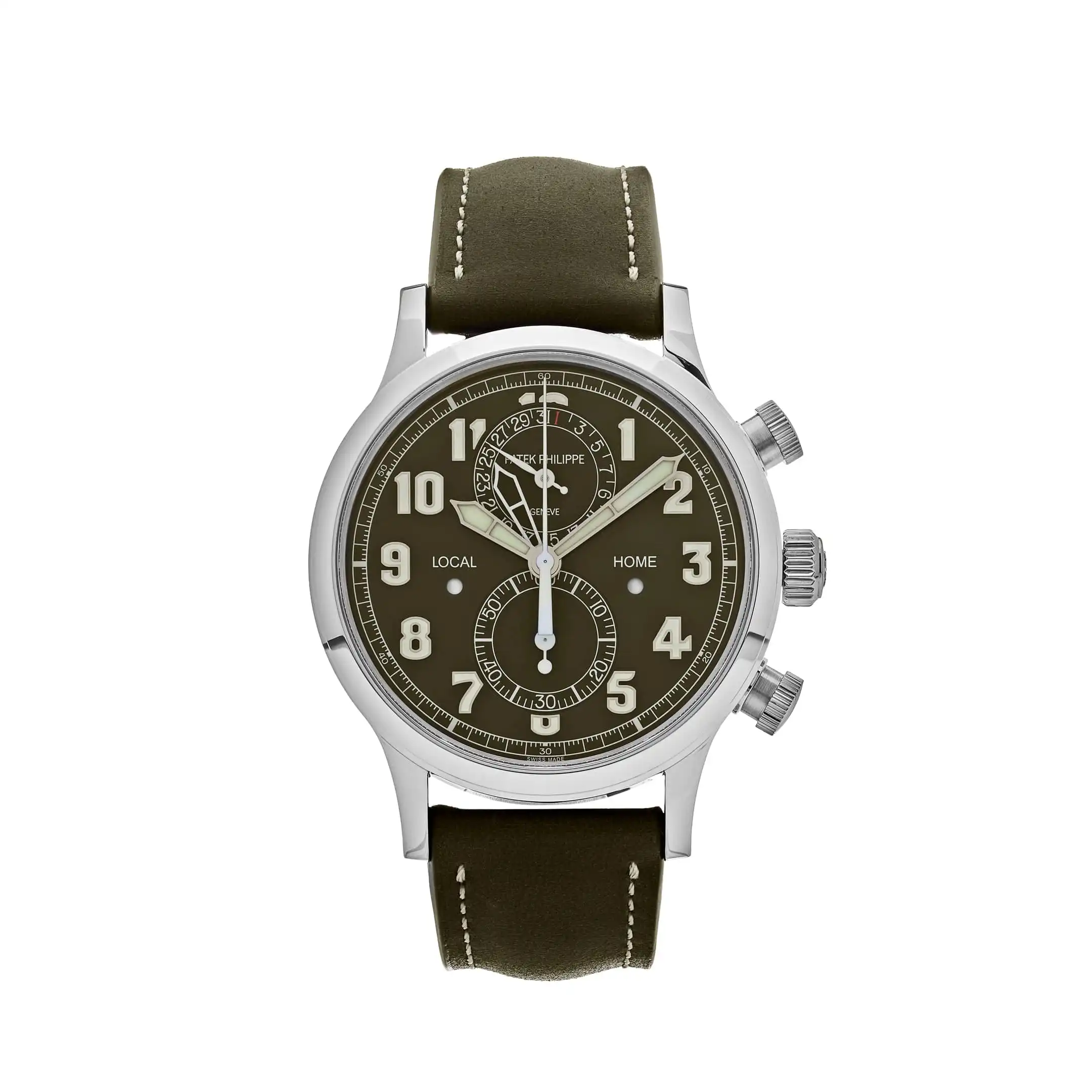 pcixr3zwe25.webp Replica Patek Philippe Complications 5924G-010 Calatrava Travel Time Green Dial 'Pilot' Chronograph - Image 1