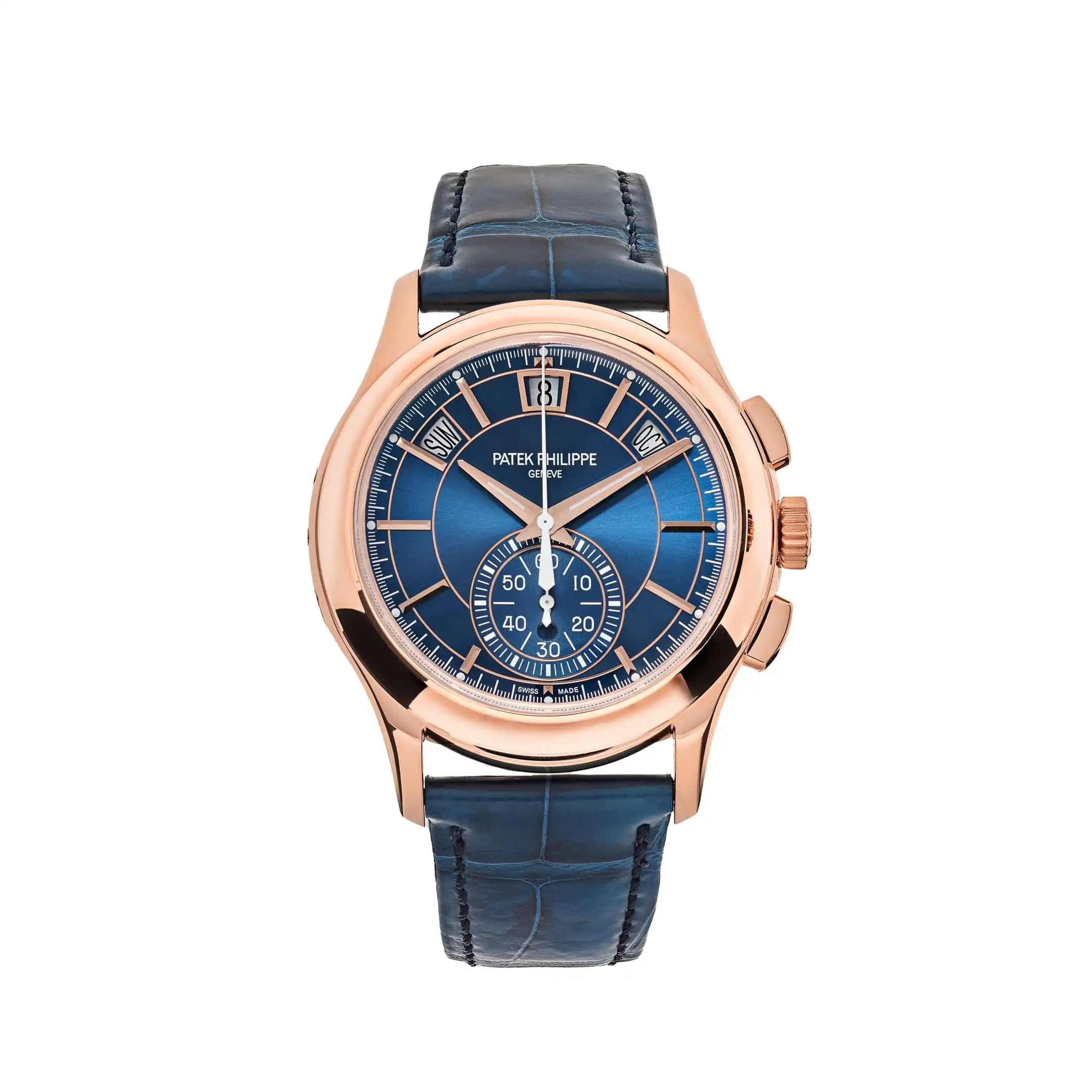 otrtm3bz1cv.webp Replica Patek Philippe Complications 5905R-010 Annual Calendar Flyback Chronograph Rose Gold Blue Dial - Image 1
