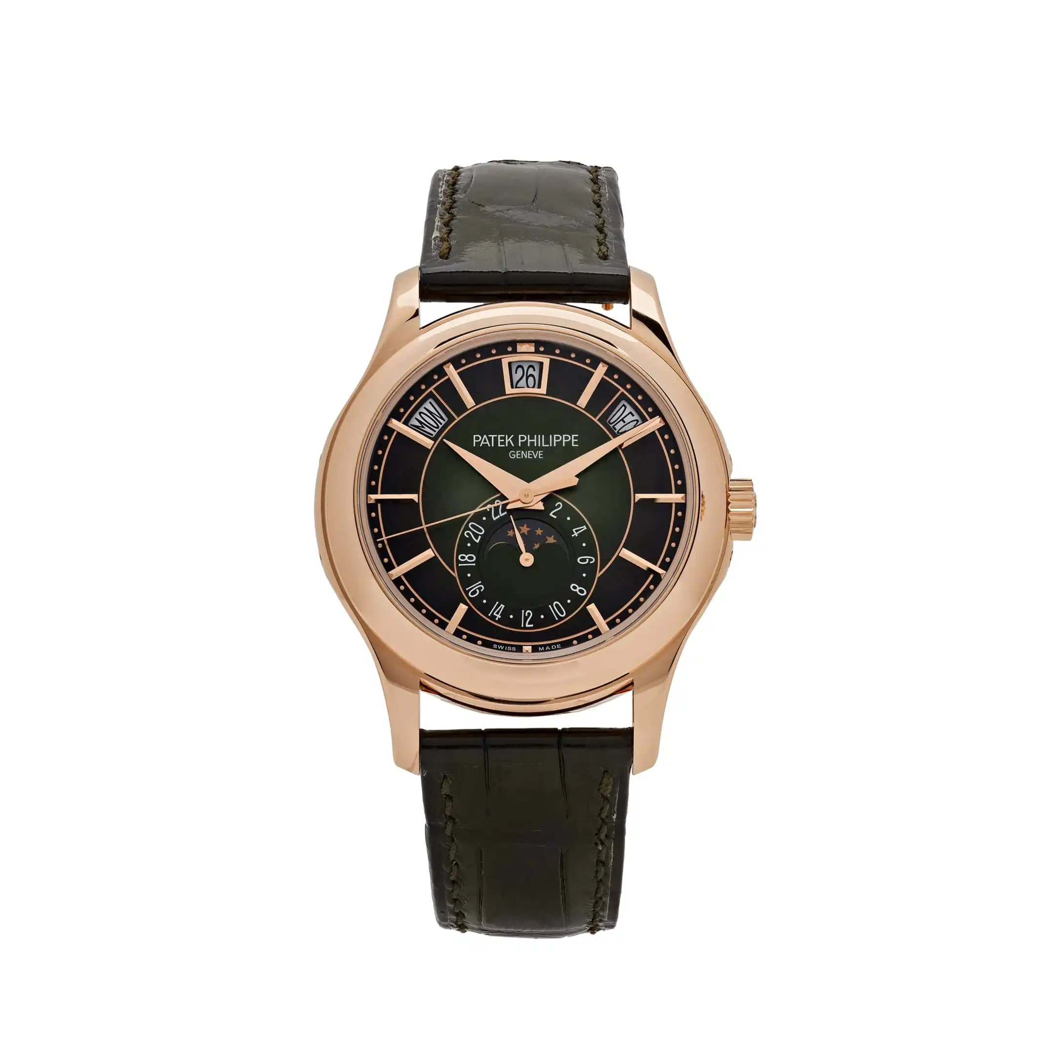 bjrugfgrxko.webp Replica Patek Philippe Complications 5205R-011 Annual Calendar Moon Phases Rose Gold Green Dial - Image 1