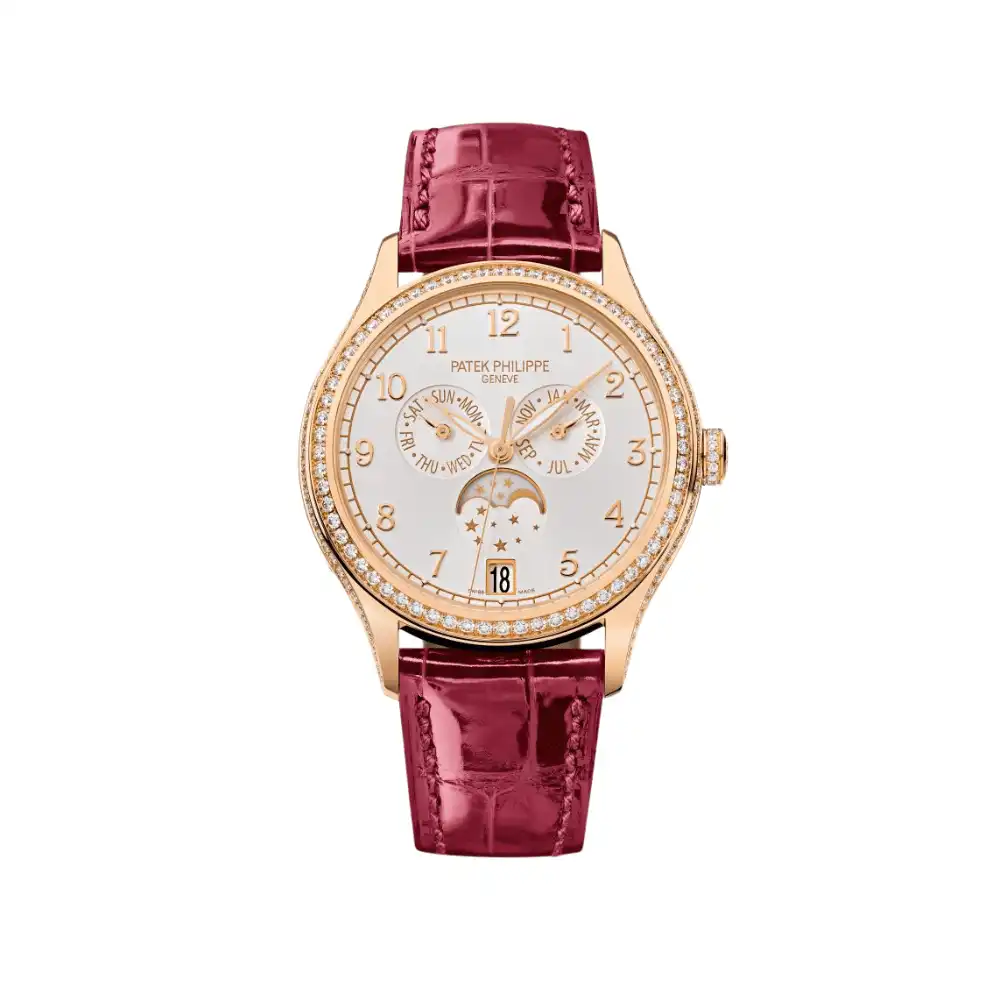 c5gfglgj04a.webp Replica Patek Philippe Complications 4947R-001 Annual Calendar Moon Phases Rose Gold Diamond Bezel White Dial - Image 1