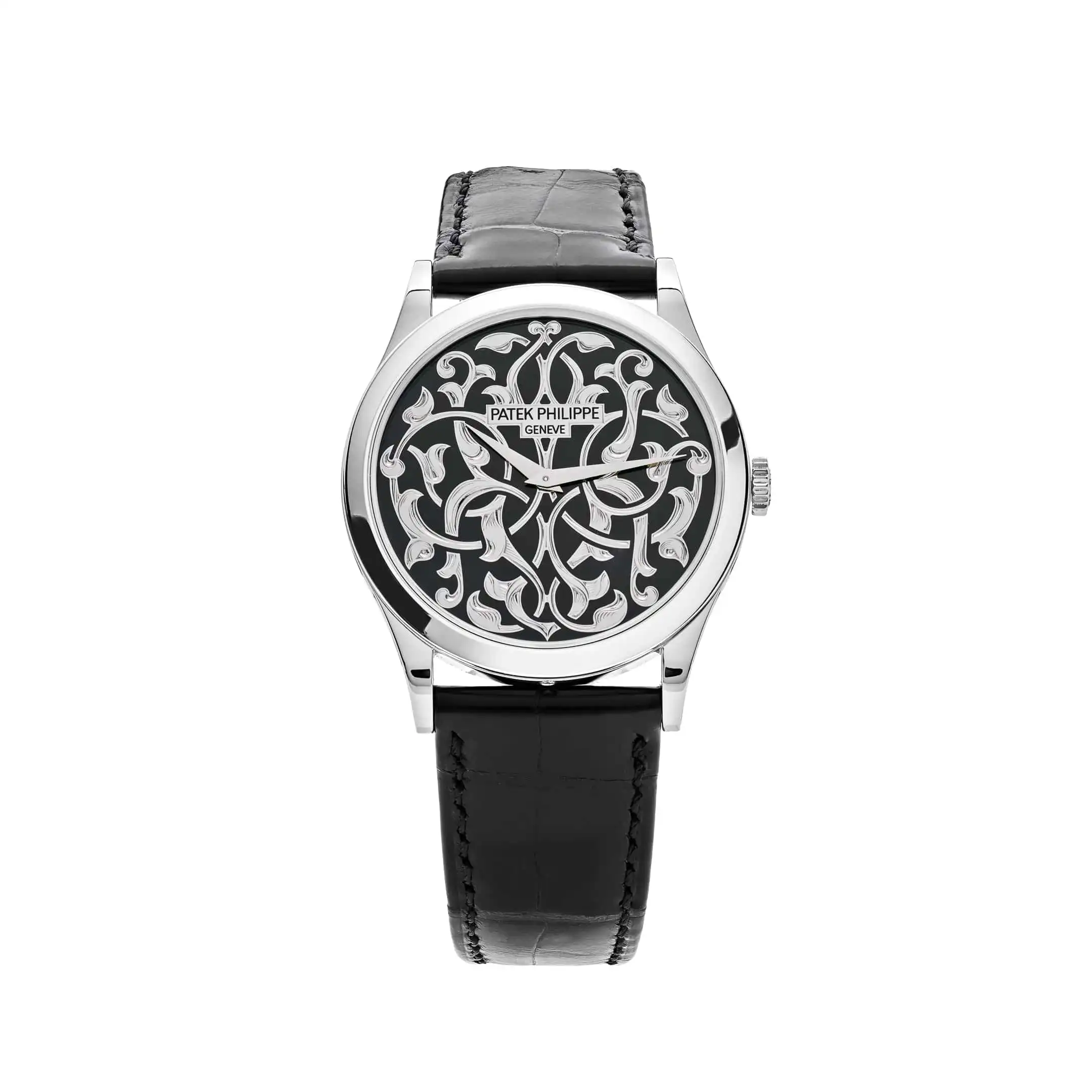 ktse4orwoub.webp Replica Patek Philippe Calatrava 5088/100P-001 Platinum Engraved Black Dial - Image 1