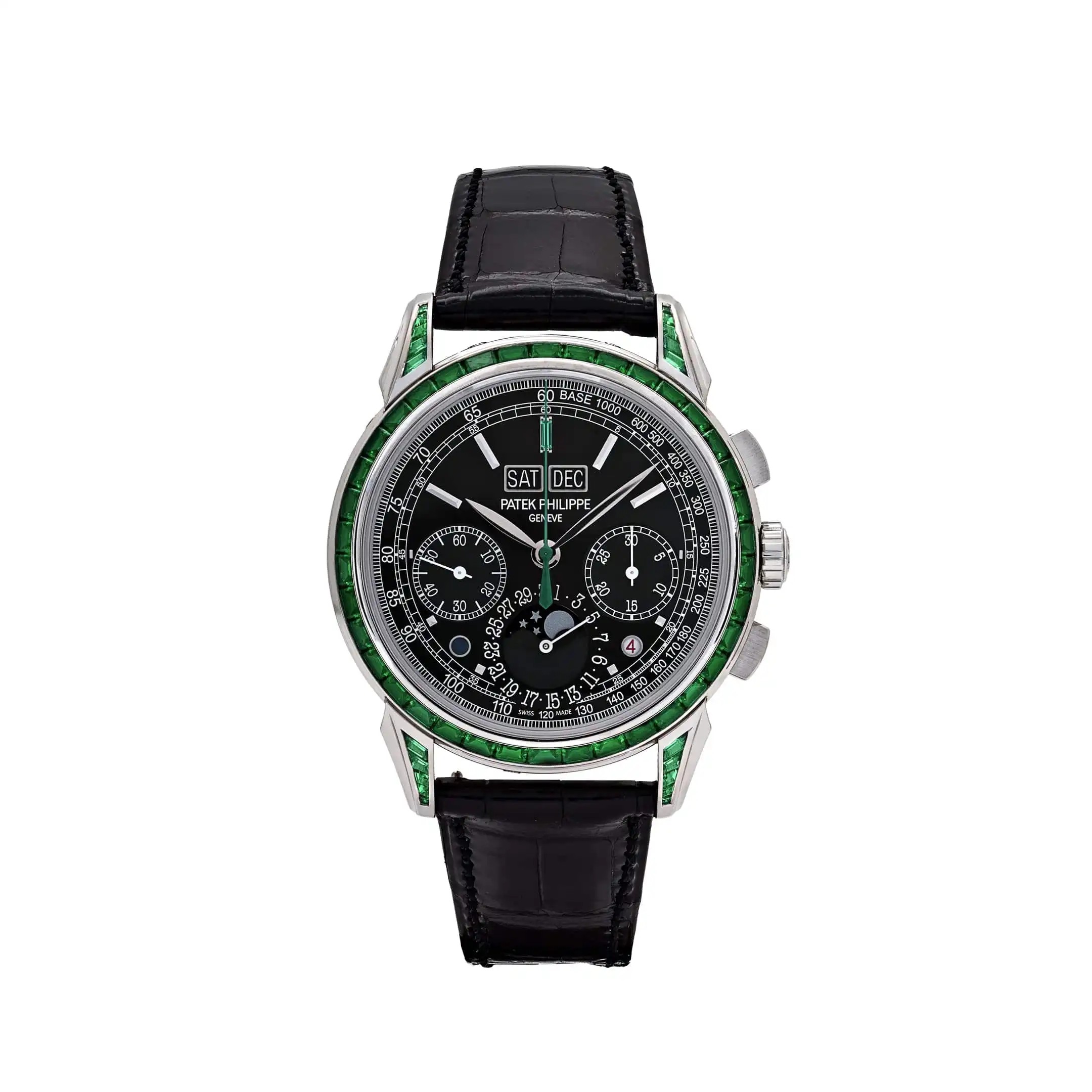 aewzmjbldr5.webp Replica Patek Philippe Grand Complications 5271/13P-001 Perpetual Calendar Moon Phases Platinum Emerald Bezel Black Dial - Image 1