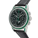 Replica Patek Philippe Grand Complications 5271/13P-001 Perpetual Calendar Moon Phases Platinum Emerald Bezel Black Dial - Image 3