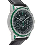 Replica Patek Philippe Grand Complications 5271/13P-001 Perpetual Calendar Moon Phases Platinum Emerald Bezel Black Dial - Image 4