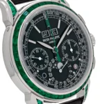 Replica Patek Philippe Grand Complications 5271/13P-001 Perpetual Calendar Moon Phases Platinum Emerald Bezel Black Dial - Image 5