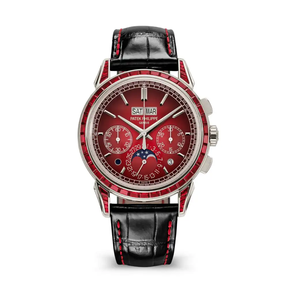 4rzz0kx5wzw.webp Replica Patek Philippe Grand Complications 5271/12P-010 Perpetual Calendar Chronograph Platinum Baguette Rubies - Image 1