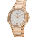 Replica Patek Philippe Nautilus 7118/1200R-001 Ladies Automatic Rose Gold Silver Dial Diamond Bezel - Image 3