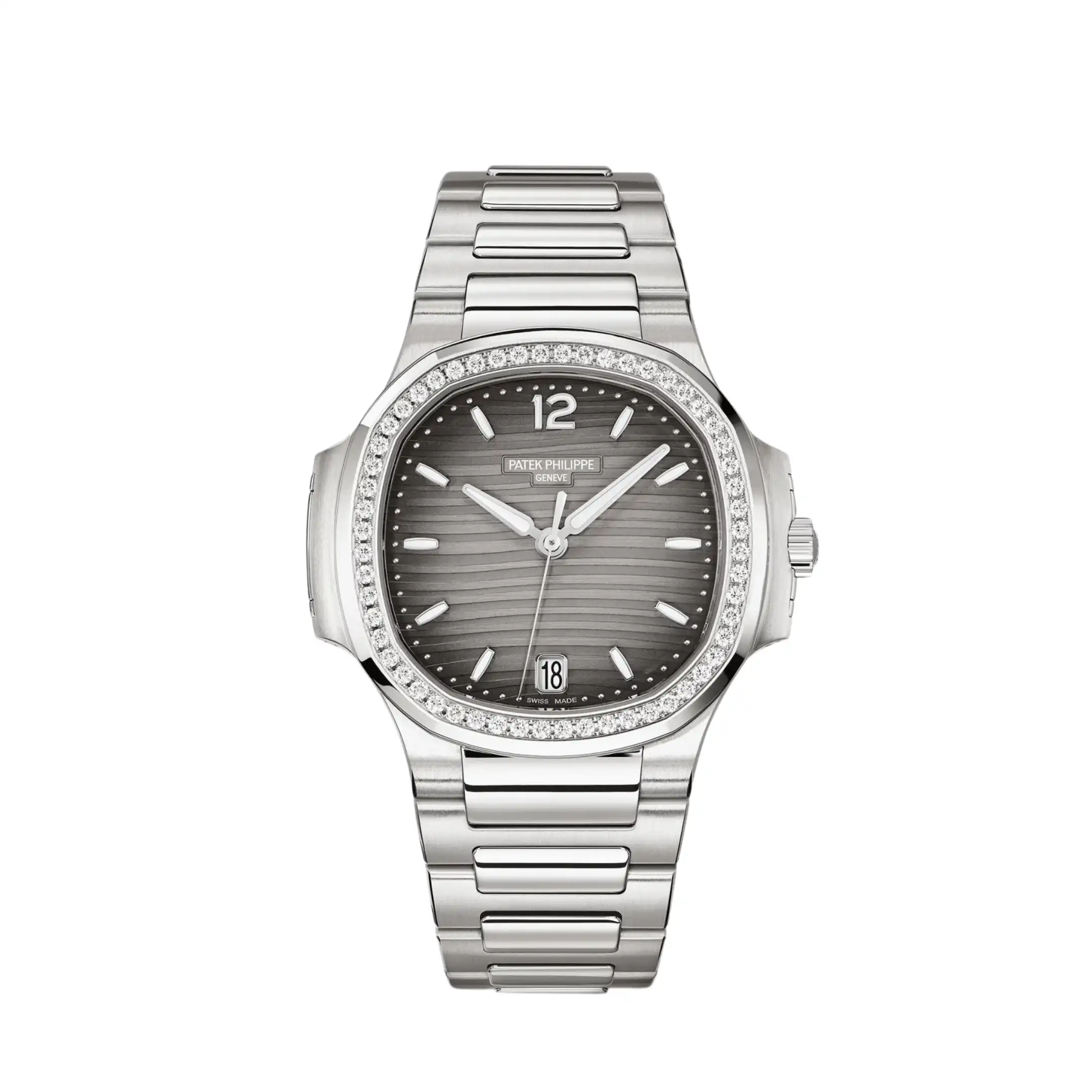 tyljsmdmvam.webp Replica Patek Philippe Nautilus 7118/1200A-011 Ladies' Stainless Steel Gray Dial Diamond Bezel - Image 1