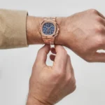 Replica Patek Philippe Nautilus 5990/1R-001 Travel Time Flyback Chronograph Rose Gold Blue Dial - Image 2