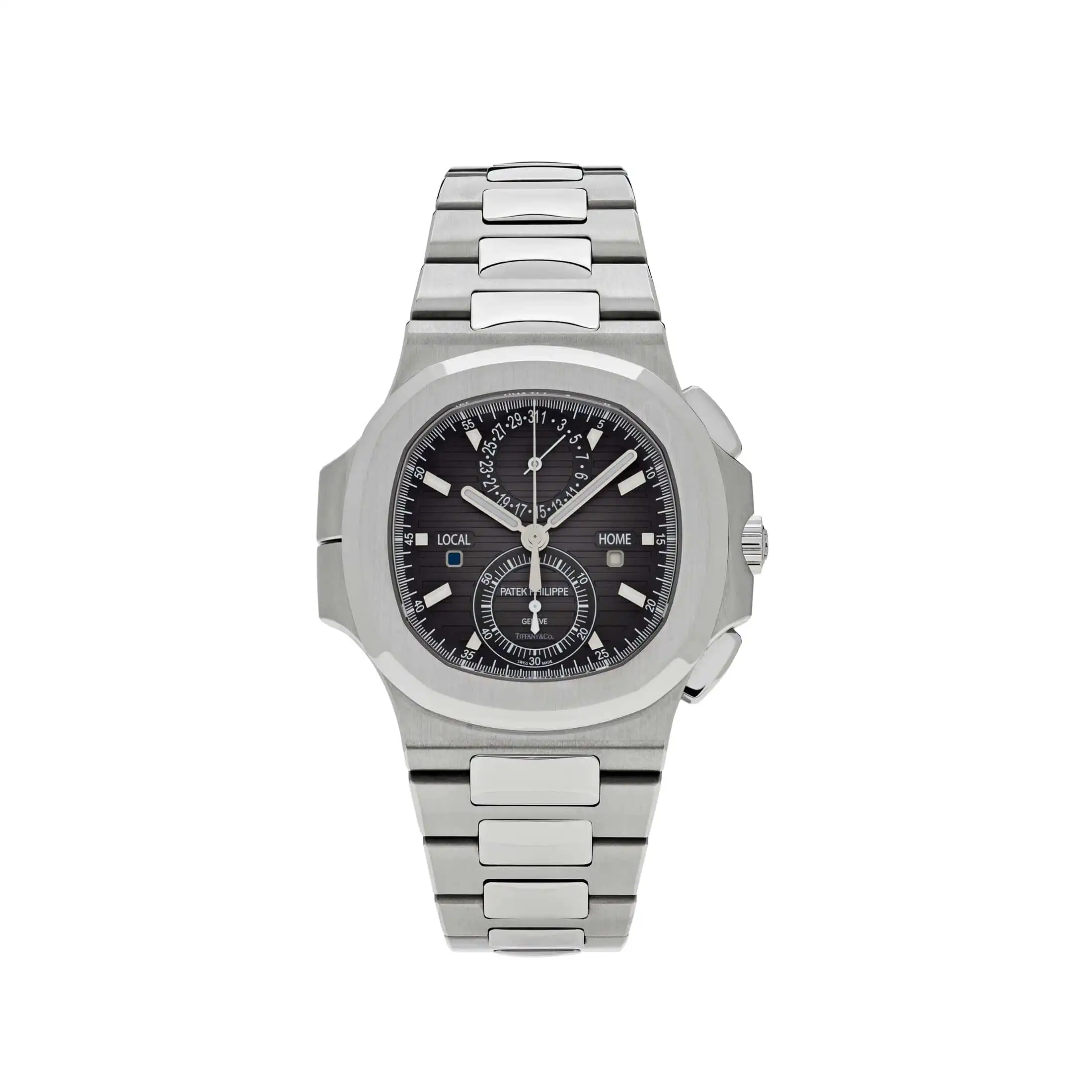 pwp45d0dzhu.webp Replica Patek Philippe Nautilus 5990/1A-001 'Tiffany u0026 Co.' Travel Time Chronograph Stainless Steel - Image 1
