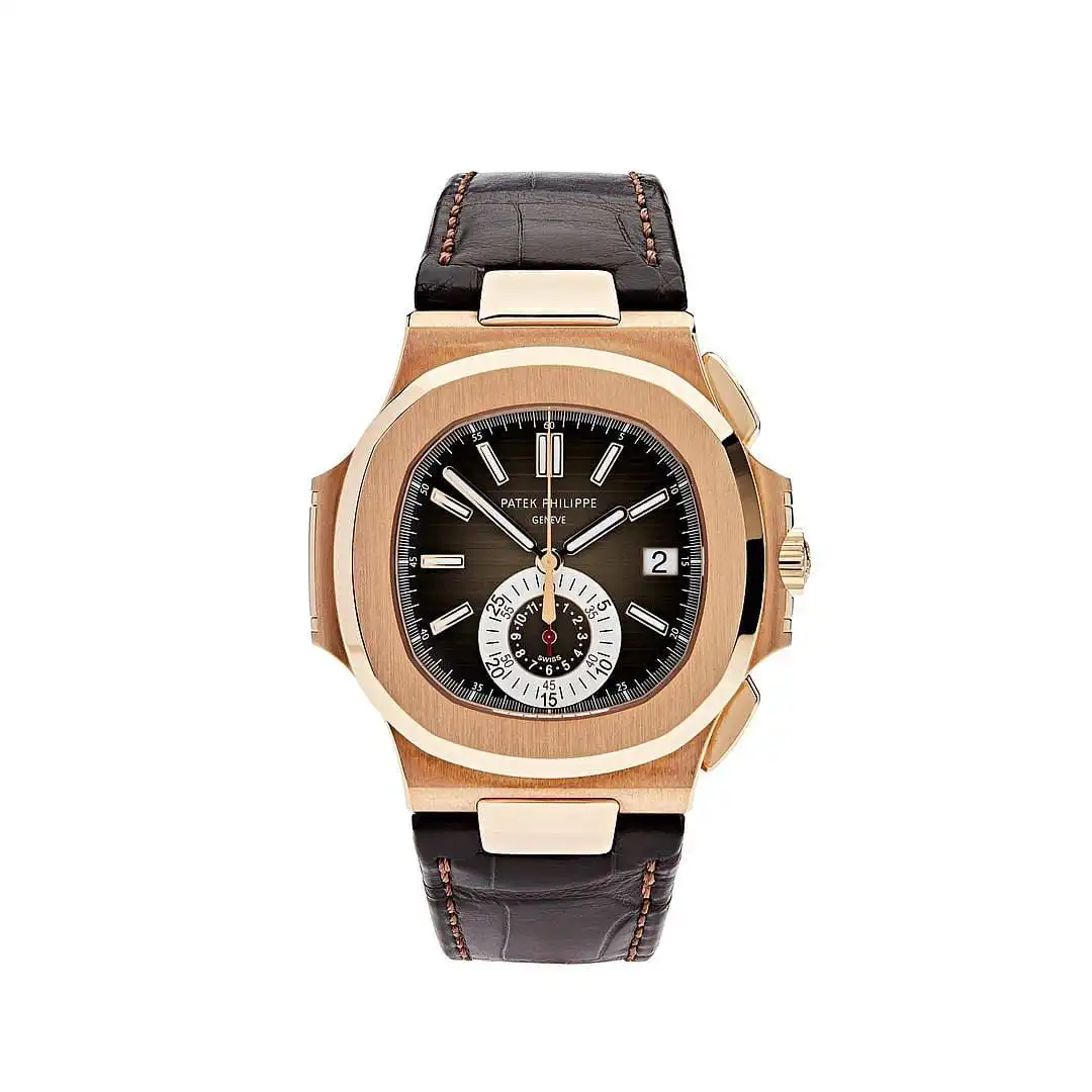 dsp4tzgrdni.webp Replica Patek Philippe Nautilus 5980R-001 Flyback Chronograph Date Rose Gold Black Brown Dial - Image 1