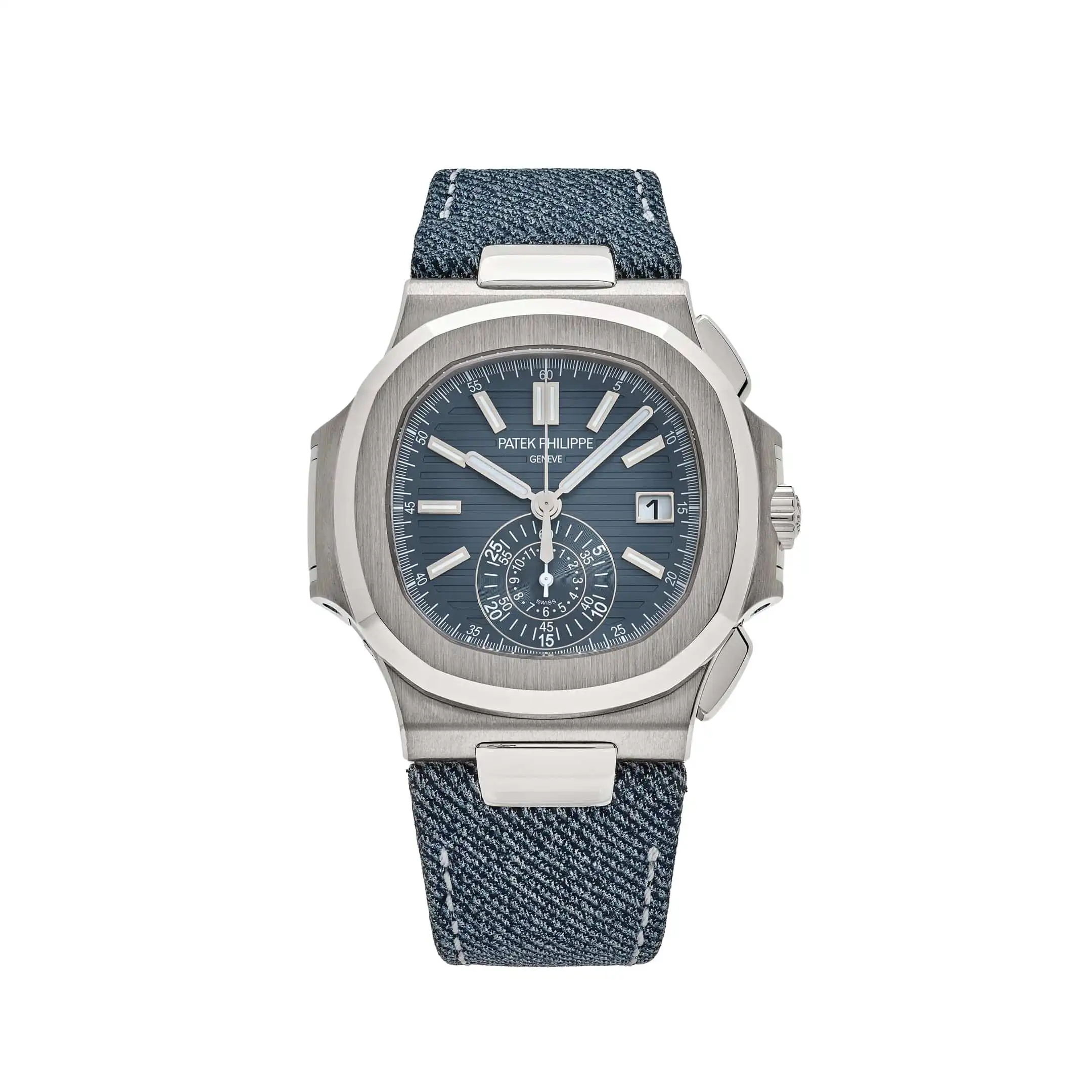 scrbgpofxqn.webp Replica Patek Philippe Nautilus 5980/60G-001 Flyback Chronograph White Gold Blue-Gray Dial - Image 1