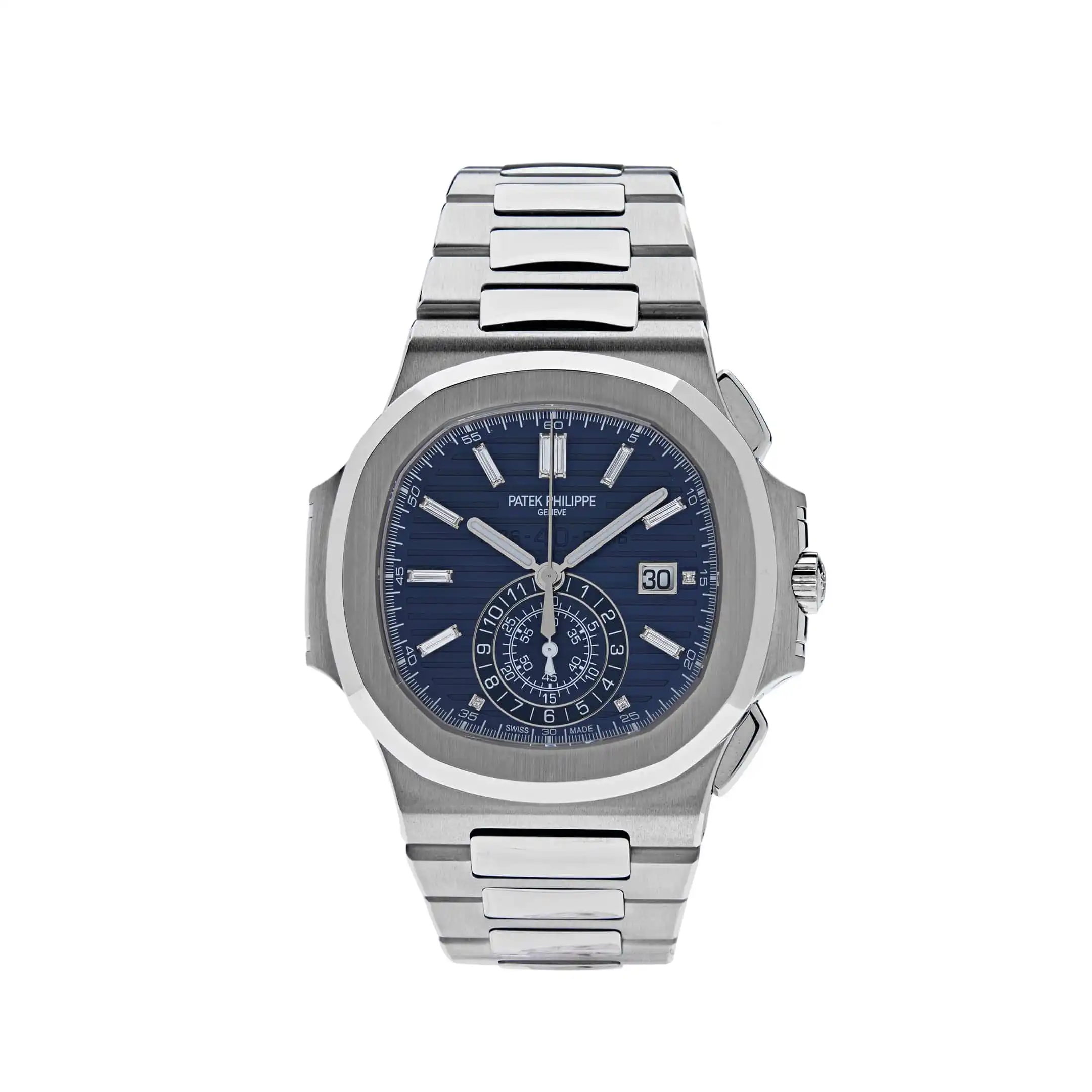 bm5vrklr4cs.webp Replica Patek Philippe Nautilus 5976/1G-001 '40th Anniversary' Chronograph White Gold Blue Diamond Dial Limited Edition - Image 1