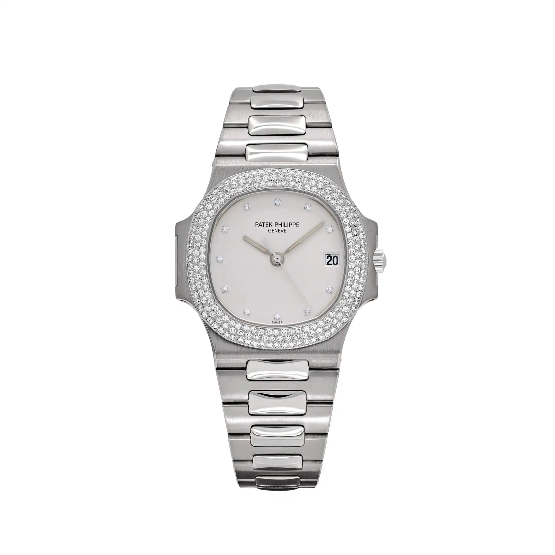 qpr2nwpnxuv.webp Replica Patek Philippe Nautilus 3800/4G-001 White Gold White Dial Diamond Set - Image 1