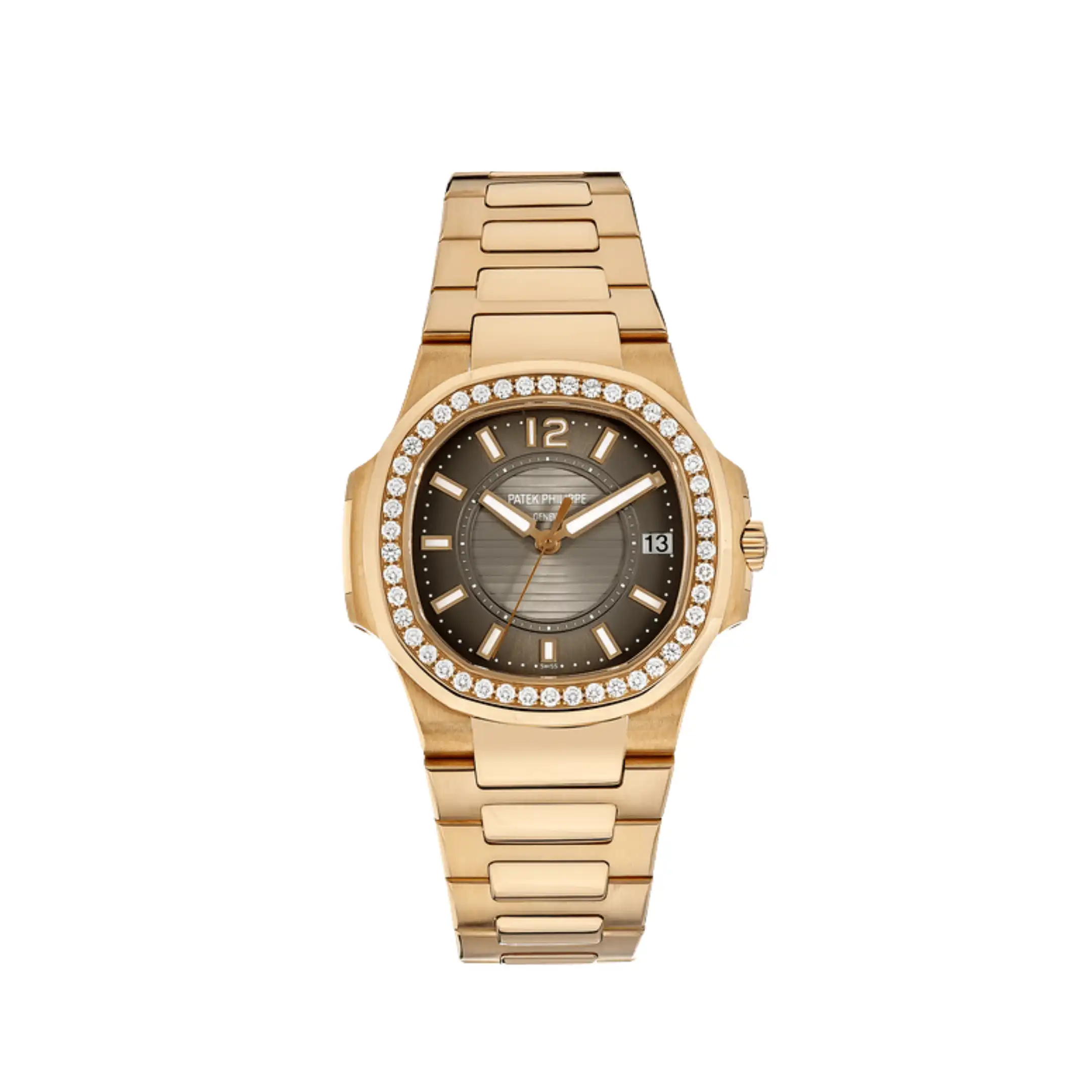 bx2504nvrrg.webp Replica Patek Philippe Nautilus 7010/1R-010 'Ladies' Rose Gold Brown Dial Diamond Bezel - Image 1