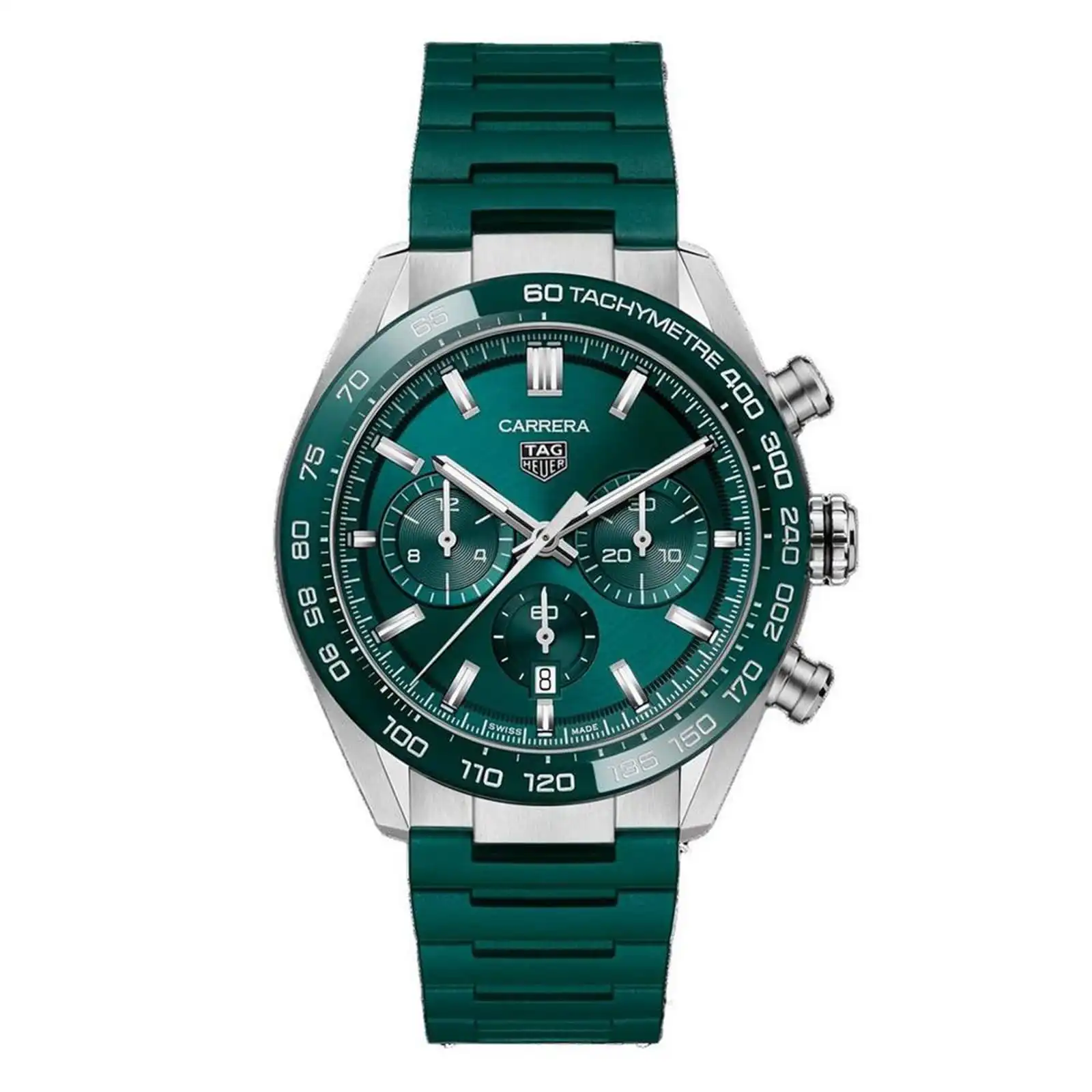 vwjlii4eamr.webp TAG Heuer Carrera Chronograph 44mm Mens Replica Green Rubber CBN2A1N.FT6238 - Image 1