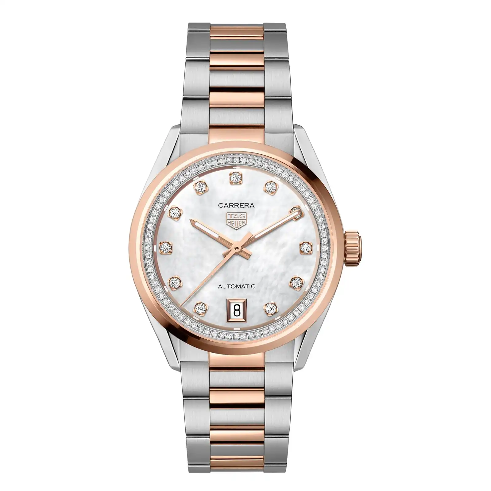 4dje2xnpg1x.webp TAG Heuer Carrera Date 36mm Ladies Replica Mother Of Pearl Diamond WBN2351.BD0000 - Image 1
