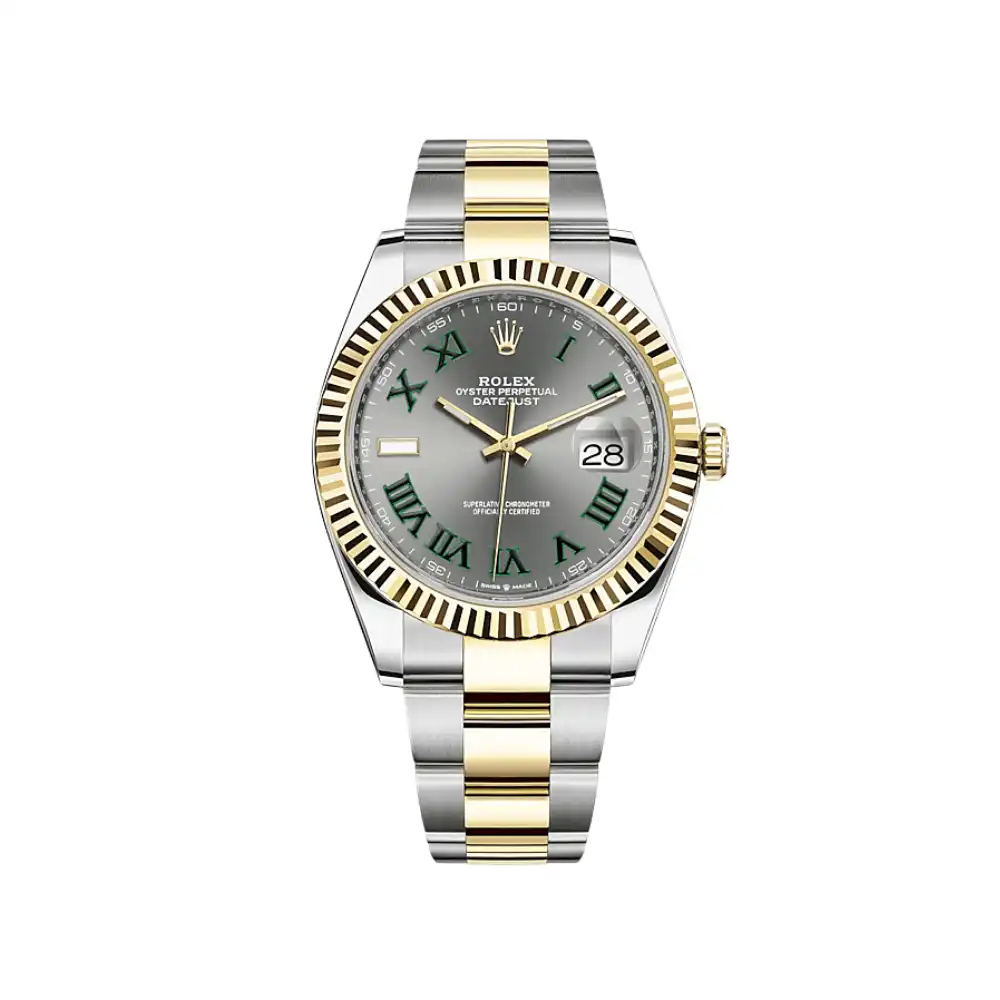 vrkxiy2d0kb.webp Rolex Datejust Replica 126333 Yellow Gold Stainless Steel Slate/Green Roman Di - Image 1