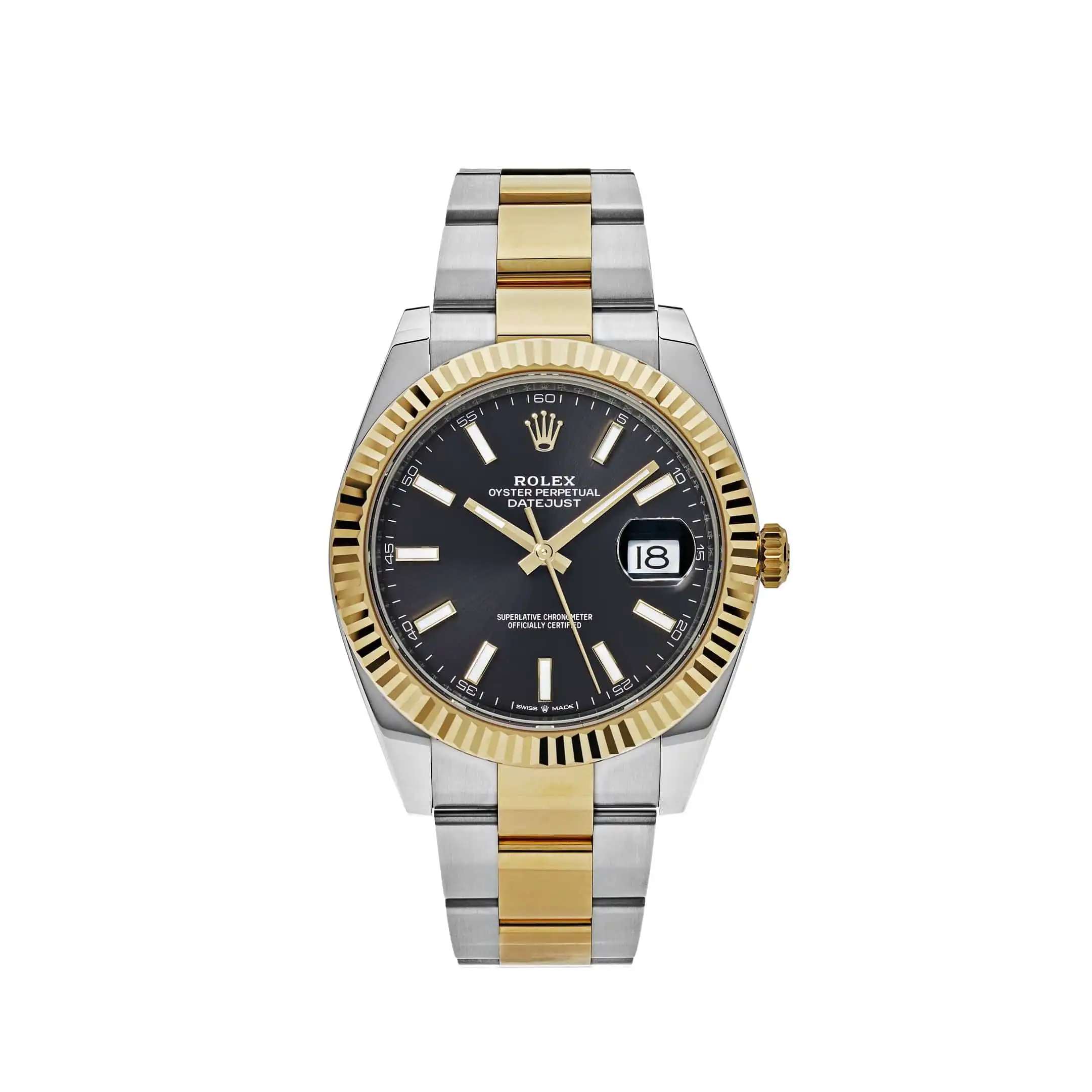 zo1qadn5zoc.webp Rolex Datejust Replica 126333 Yellow Gold Stainless Steel Black Dial Oyster - Image 1